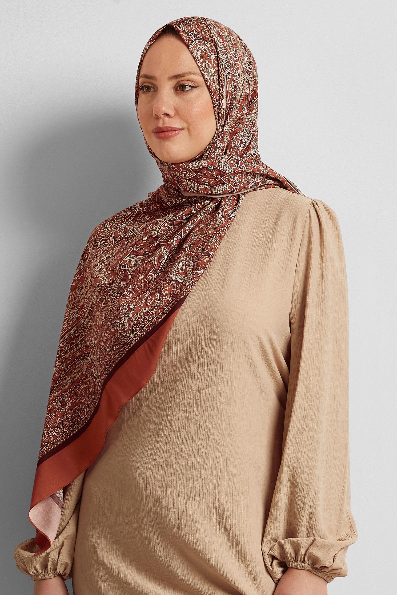 Tesettür giyim TURUNCU ALVİNA ETNİK DESENLİ ŞAL 4479