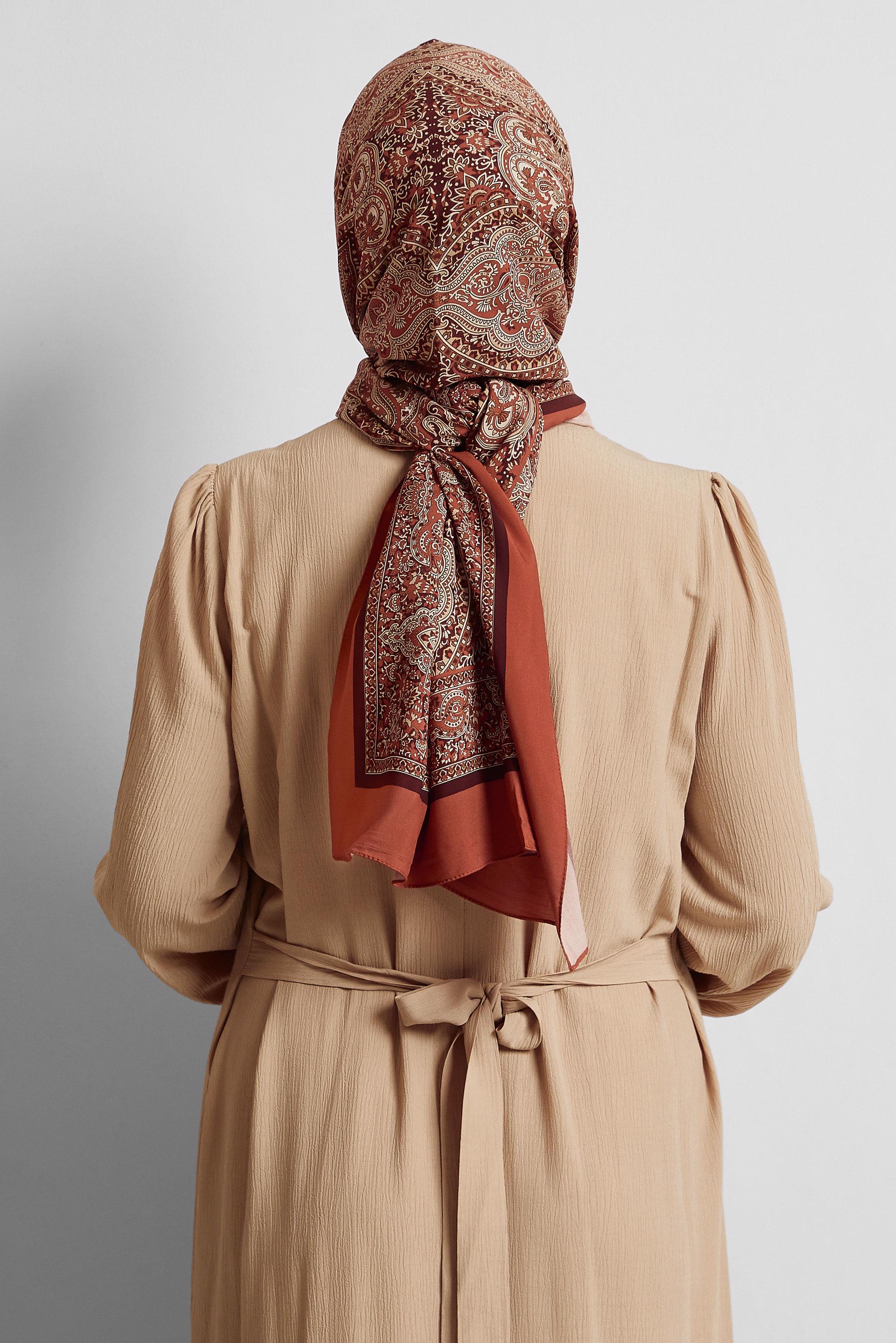 Tesettür giyim TURUNCU ALVİNA ETNİK DESENLİ ŞAL 4479