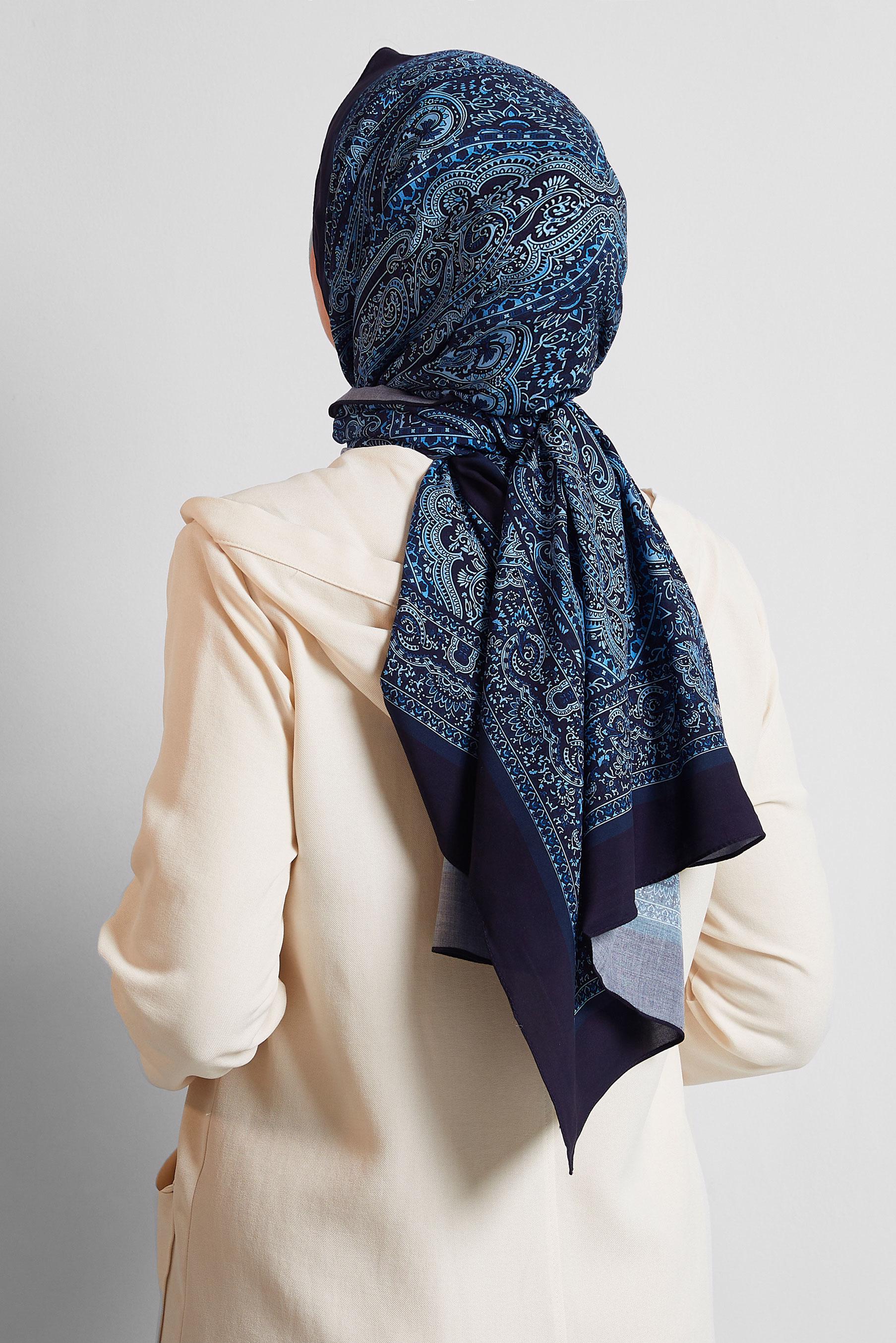 Tesettür giyim LACİVERT ALVİNA ETNİK DESENLİ ŞAL 4479