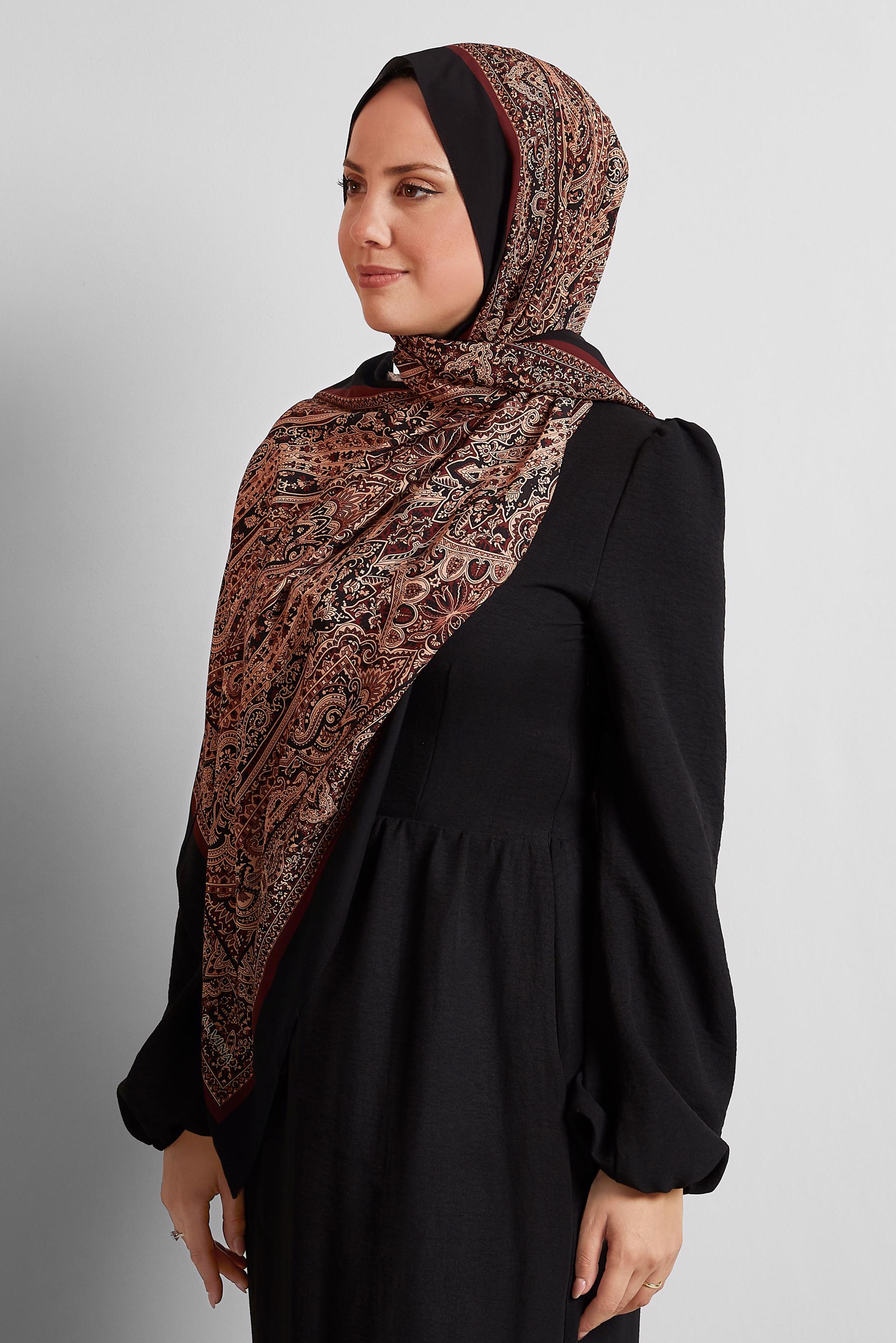 Tesettür giyim TABA ALVİNA ETNİK DESENLİ ŞAL 4479
