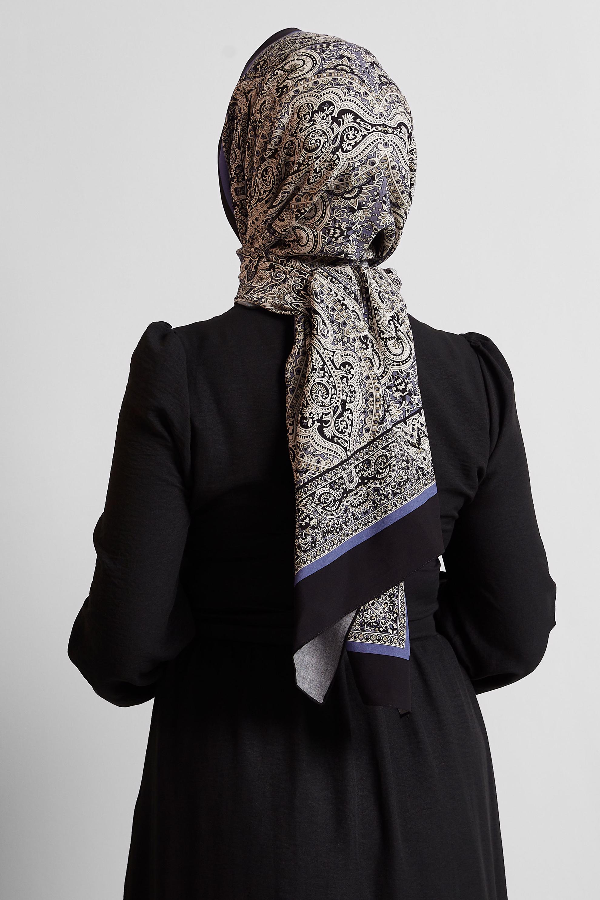 Tesettür giyim VİZON ALVİNA ETNİK DESENLİ ŞAL 4479