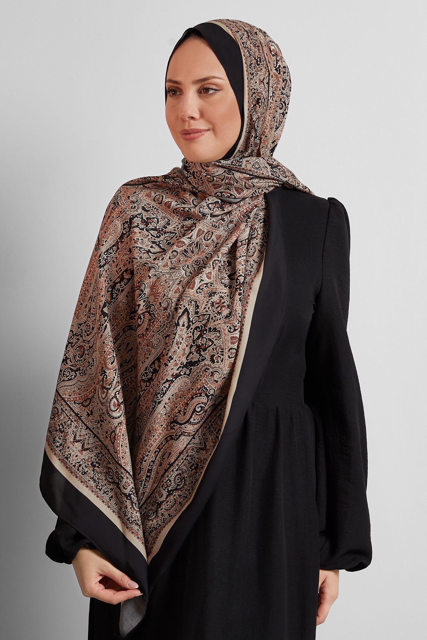 Tesettür giyim PUDRA ALVİNA ETNİK DESENLİ ŞAL 4479