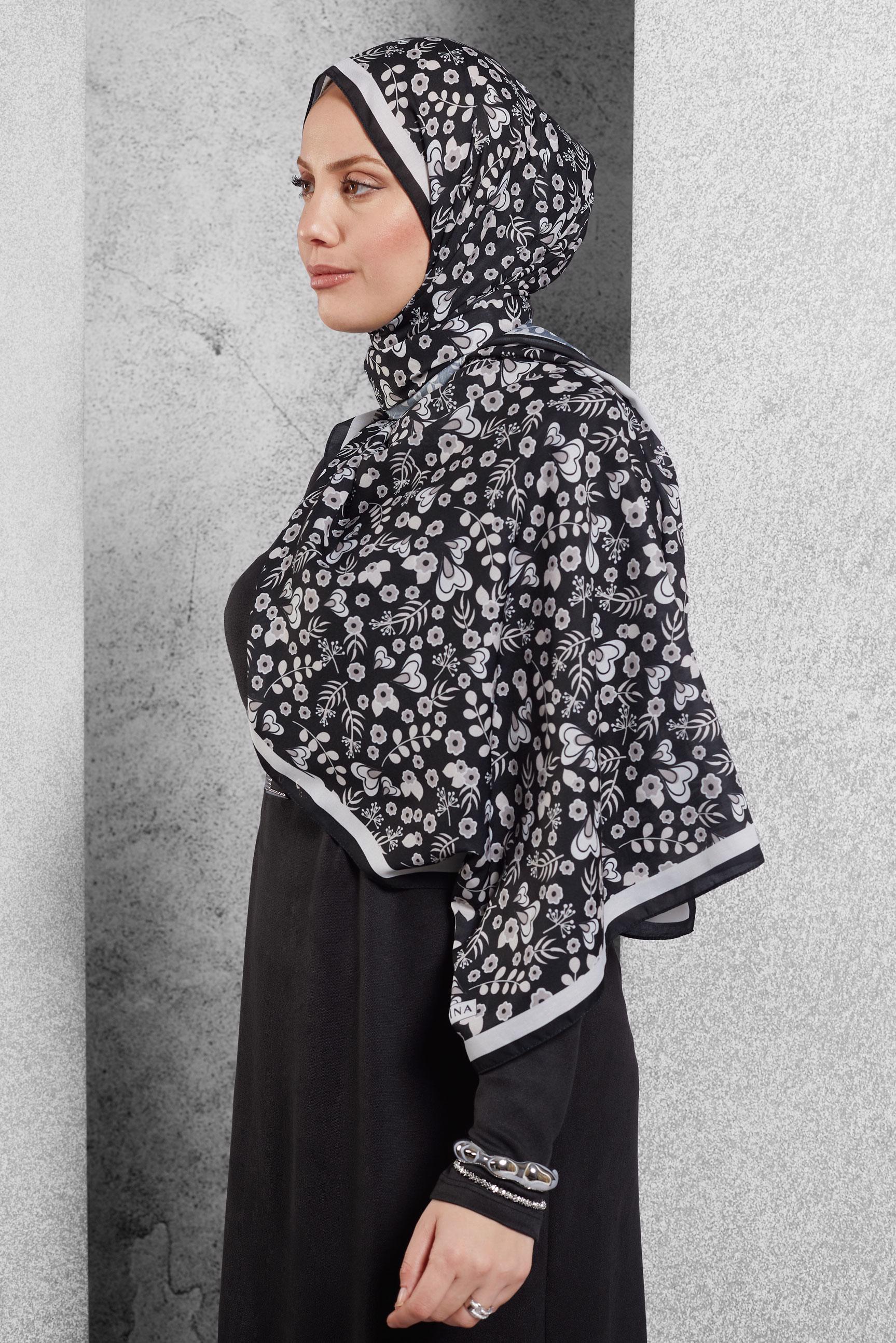 Tesettür giyim SİYAH ALVİNA DESENLİ ŞAL 7453