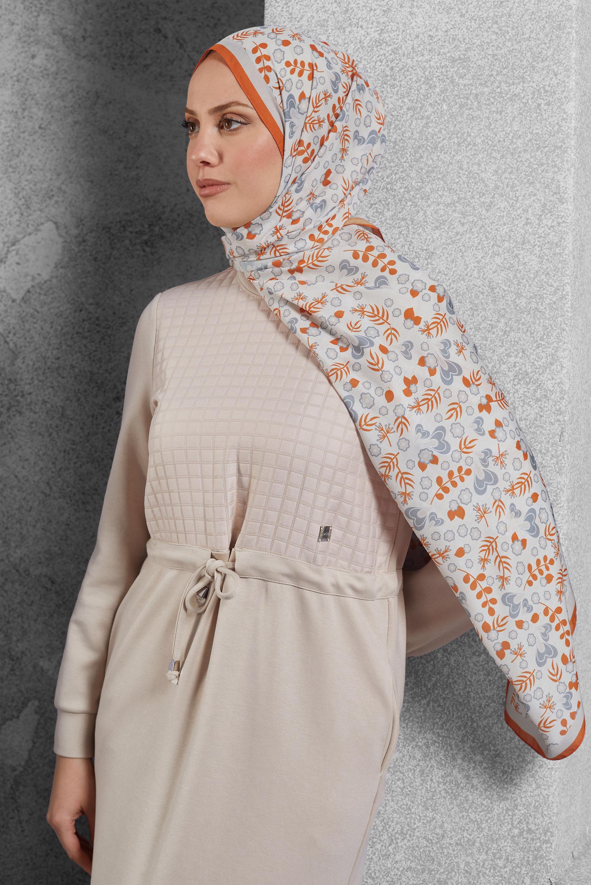 Tesettür giyim TURUNCU ALVİNA DESENLİ ŞAL 7453