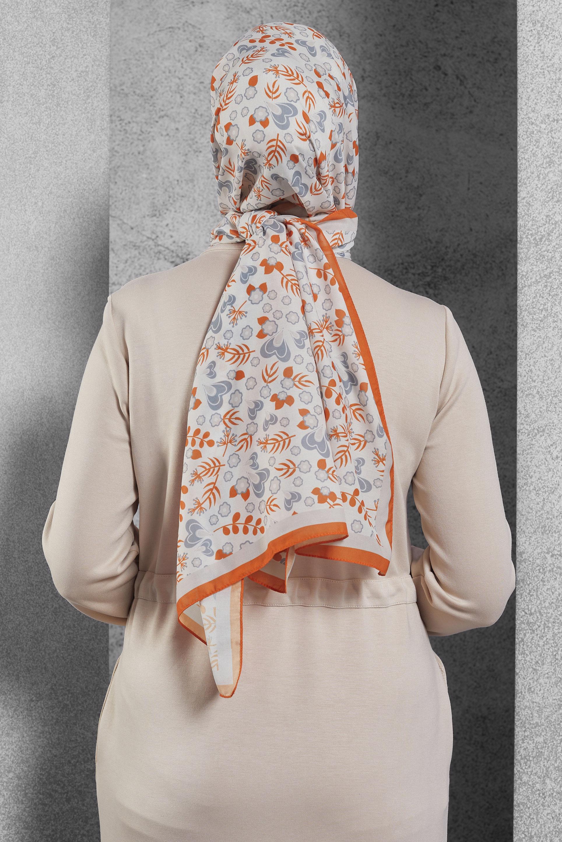 Tesettür giyim TURUNCU ALVİNA DESENLİ ŞAL 7453