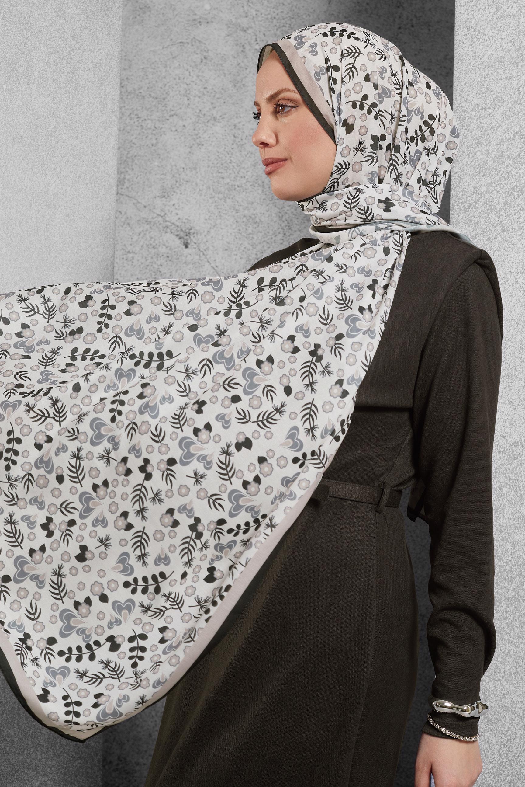 Tesettür giyim EKRU ALVİNA DESENLİ ŞAL 7453