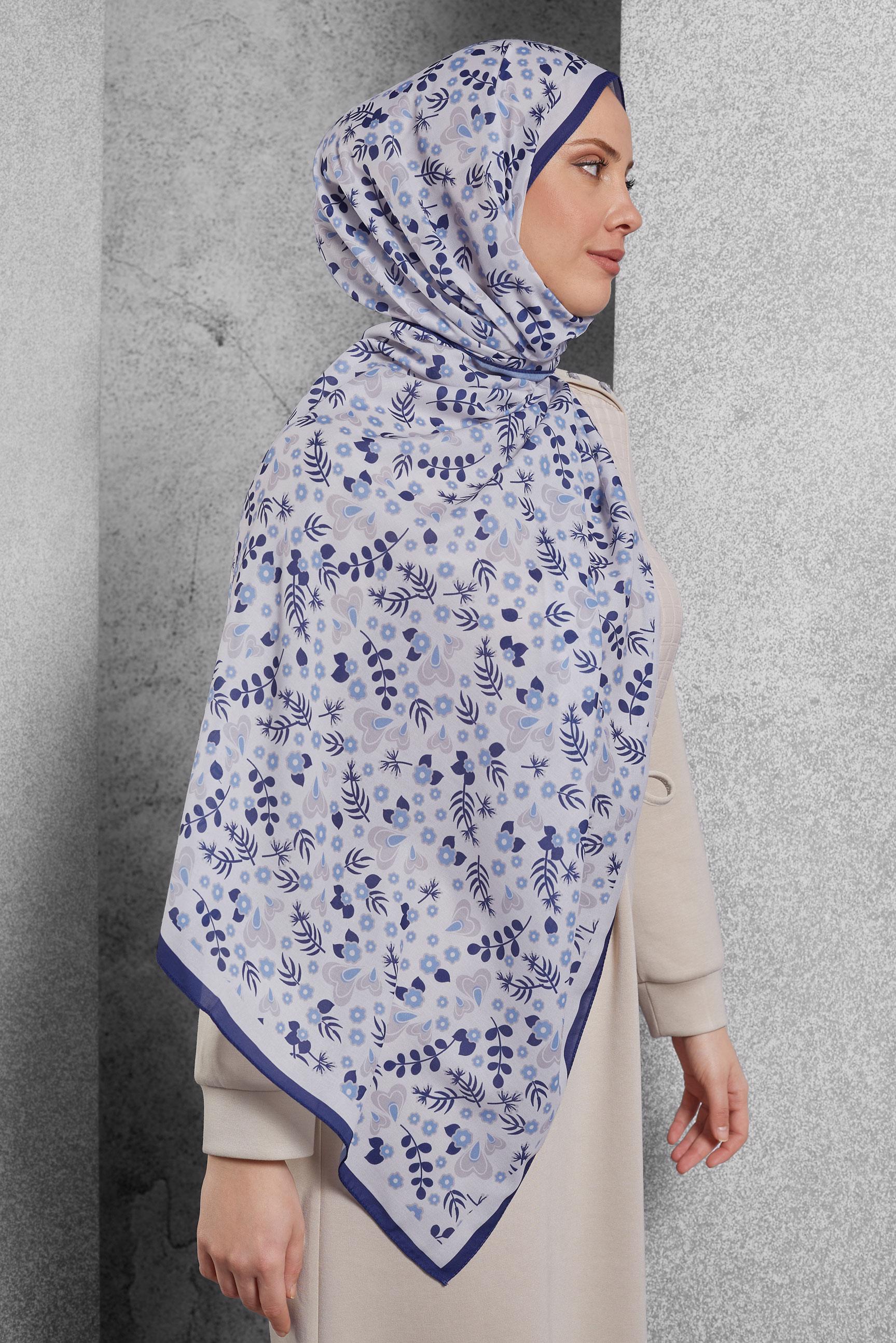 Tesettür giyim LACİVERT ALVİNA DESENLİ ŞAL 7453