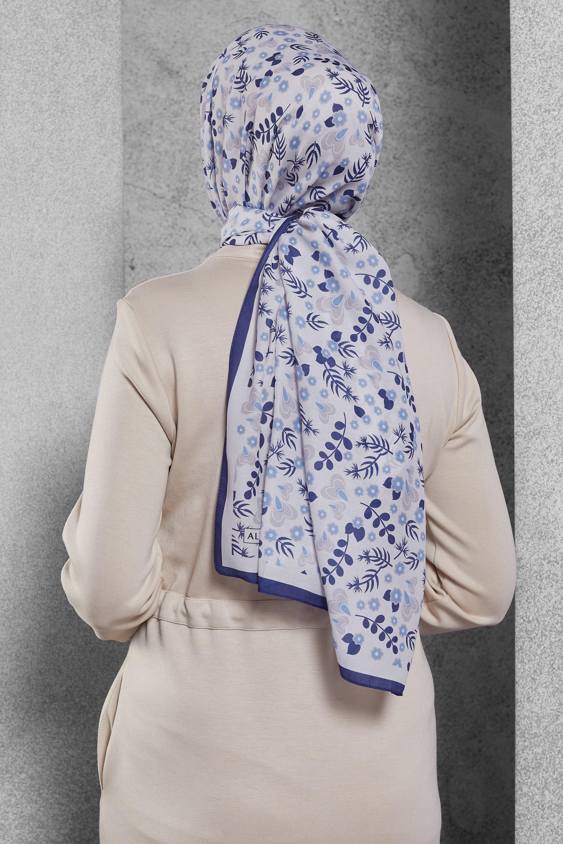 Tesettür giyim LACİVERT ALVİNA DESENLİ ŞAL 7453