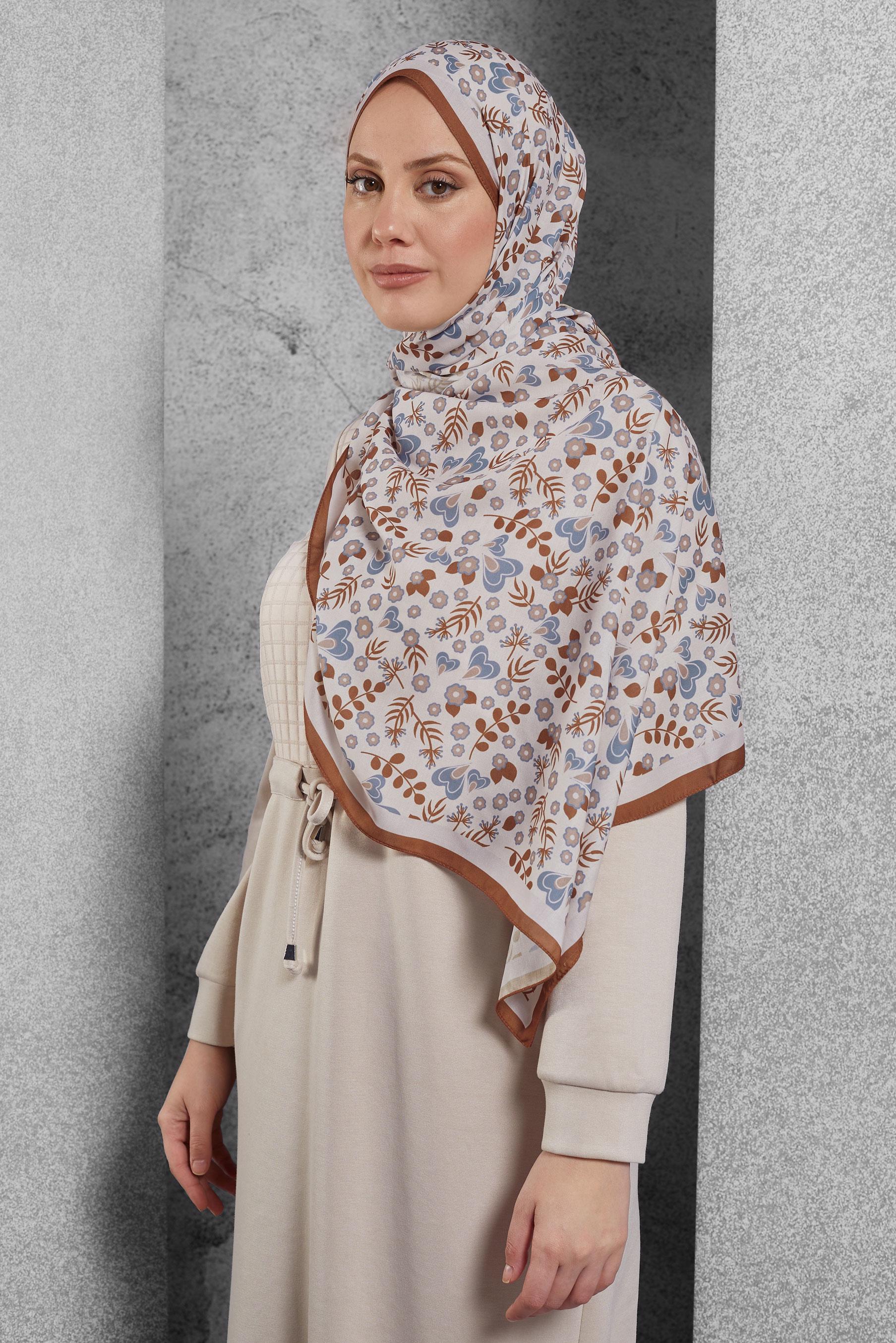 Tesettür giyim TABA ALVİNA DESENLİ ŞAL 7453