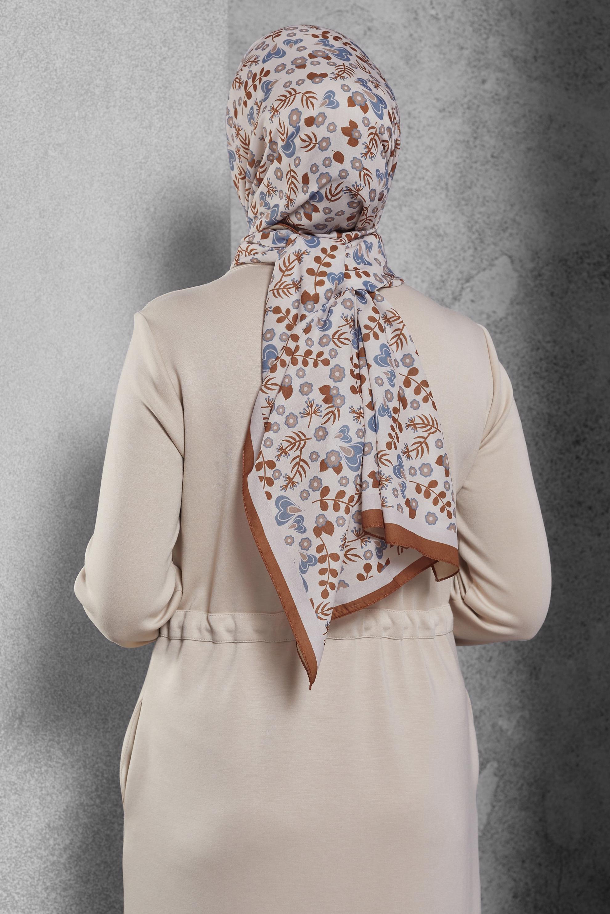 Tesettür giyim TABA ALVİNA DESENLİ ŞAL 7453