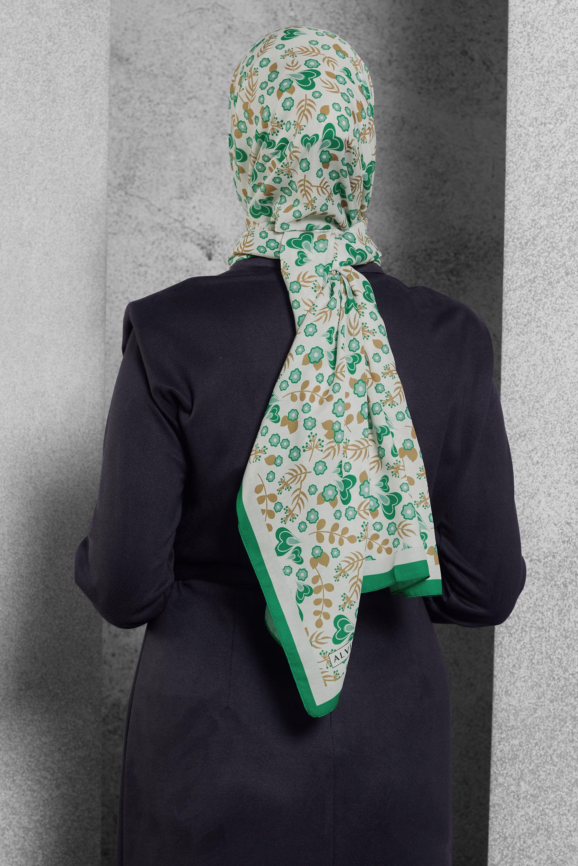 Tesettür giyim YEŞİL ALVİNA DESENLİ ŞAL 7453