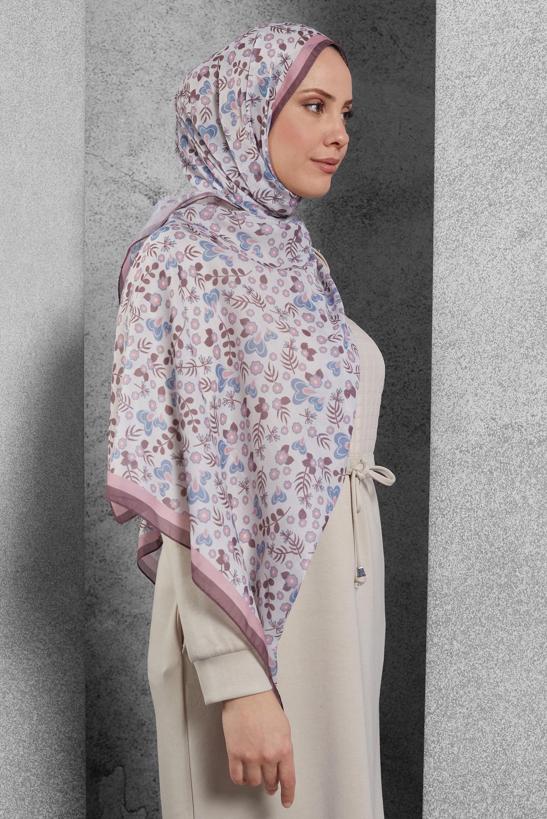 Tesettür giyim PEMBE ALVİNA DESENLİ ŞAL 7453