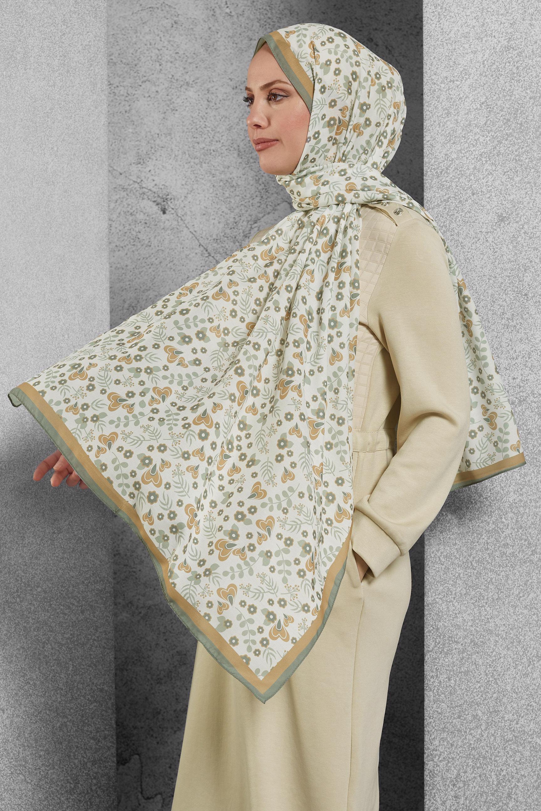 Tesettür giyim YEŞİL ALVİNA DESENLİ ŞAL 7453