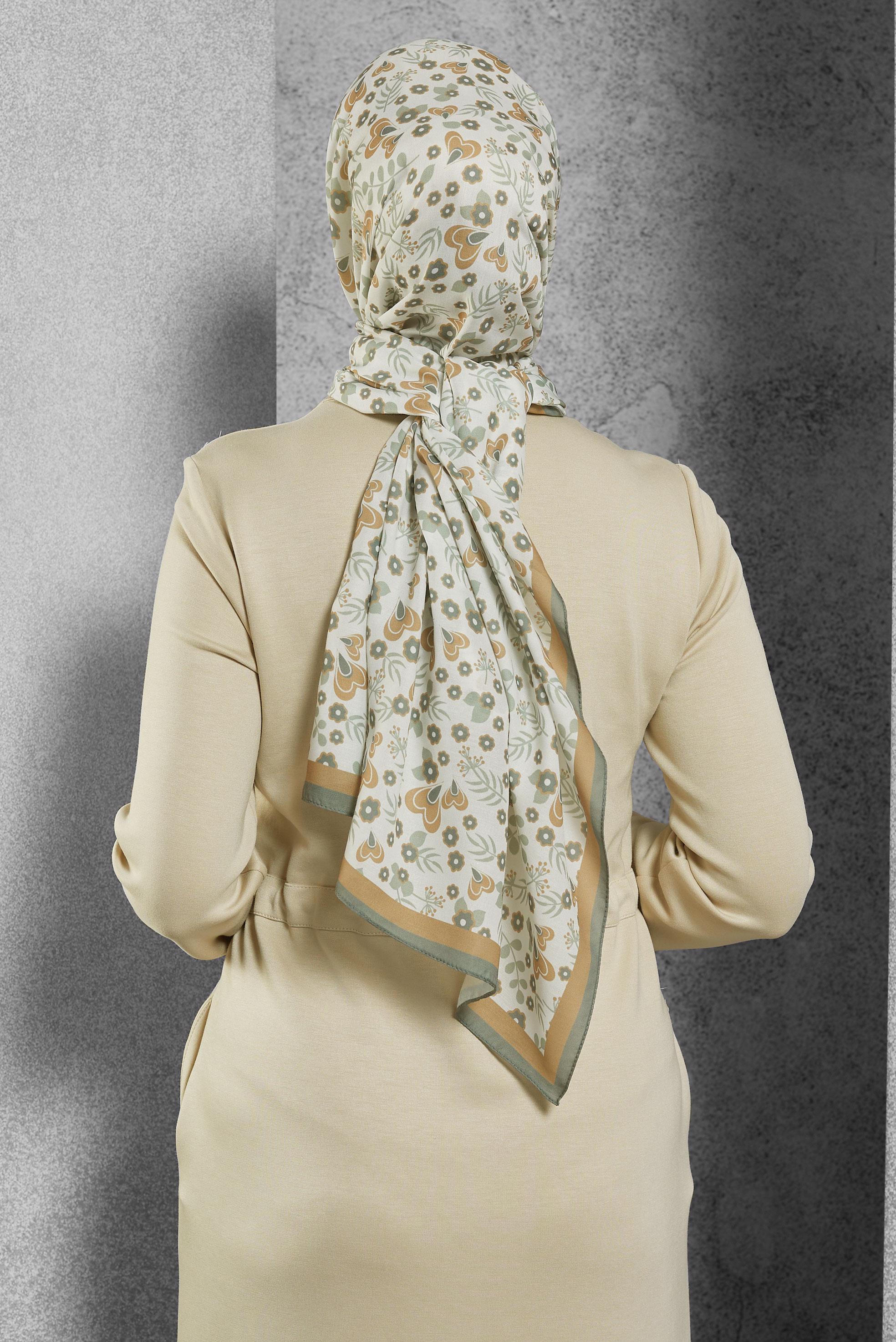 Tesettür giyim YEŞİL ALVİNA DESENLİ ŞAL 7453