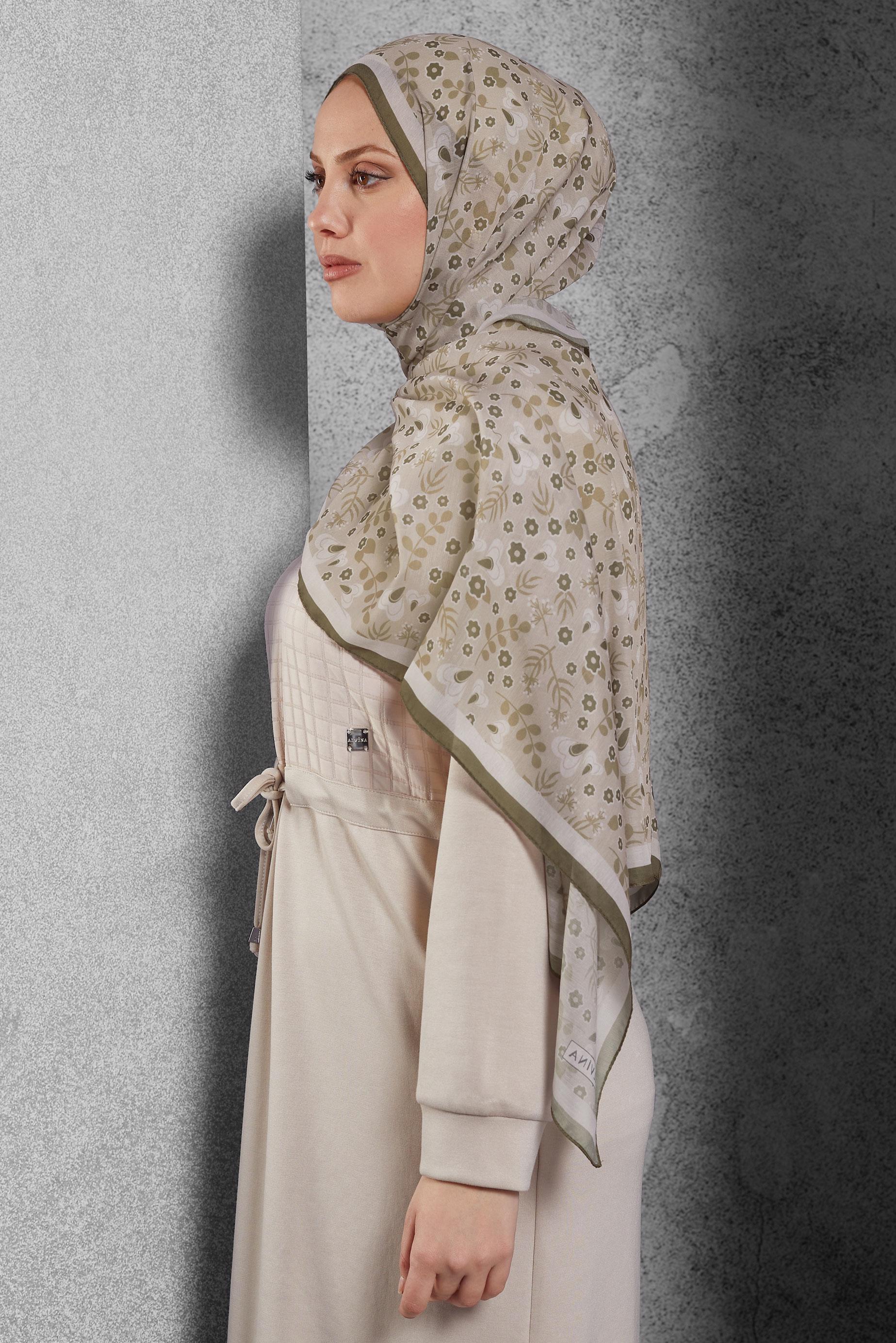 Tesettür giyim VİZON ALVİNA DESENLİ ŞAL 7453