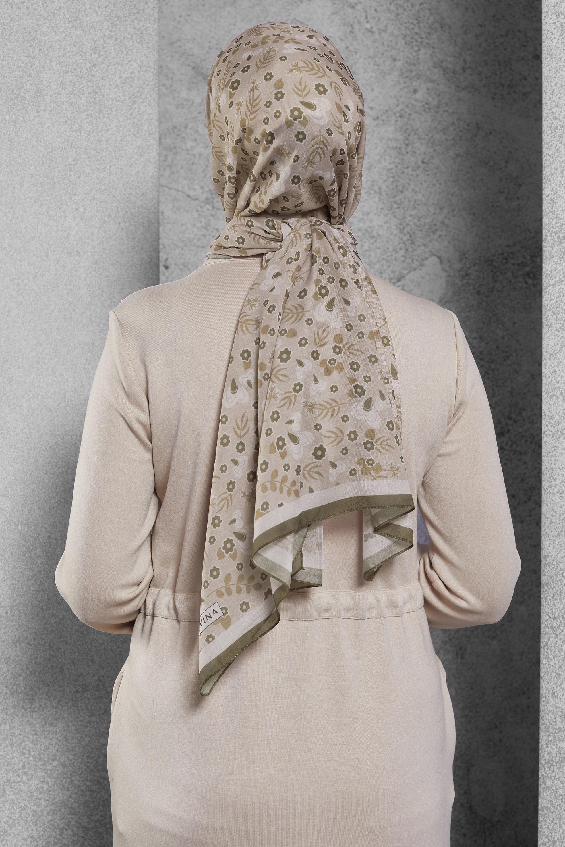 Tesettür giyim VİZON ALVİNA DESENLİ ŞAL 7453