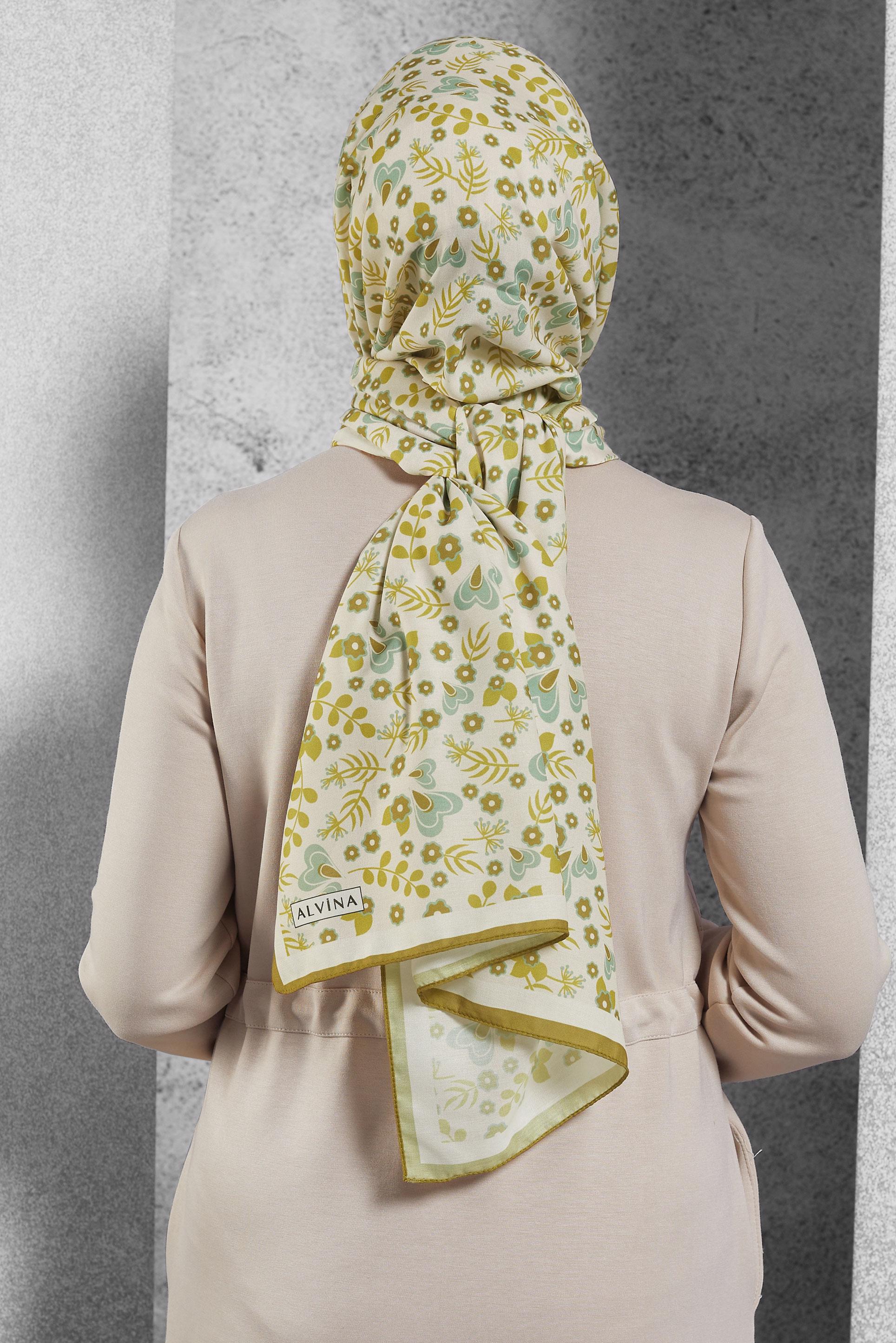 Tesettür giyim YEŞİL ALVİNA DESENLİ ŞAL 7453