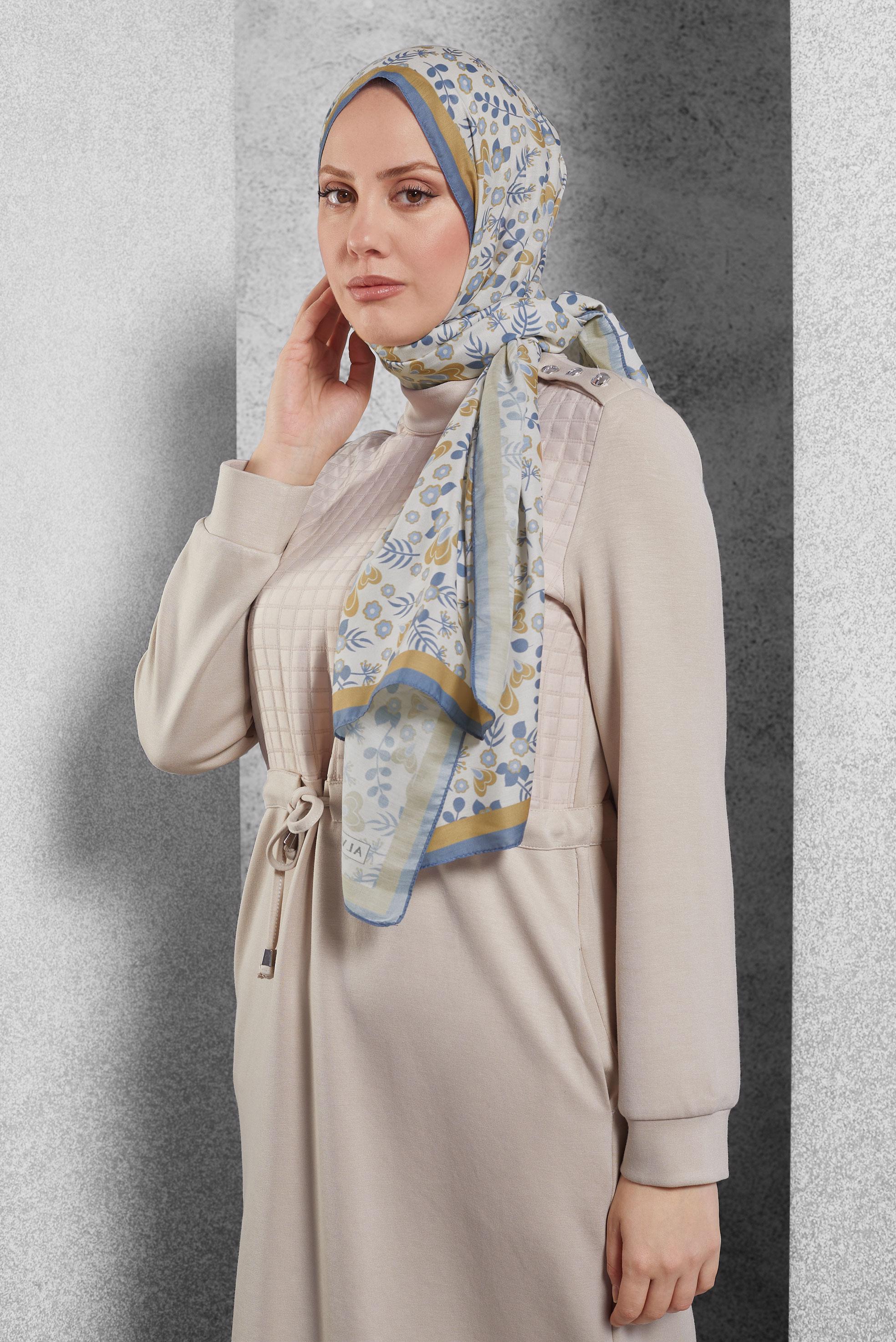 Tesettür giyim MAVİ ALVİNA DESENLİ ŞAL 7453