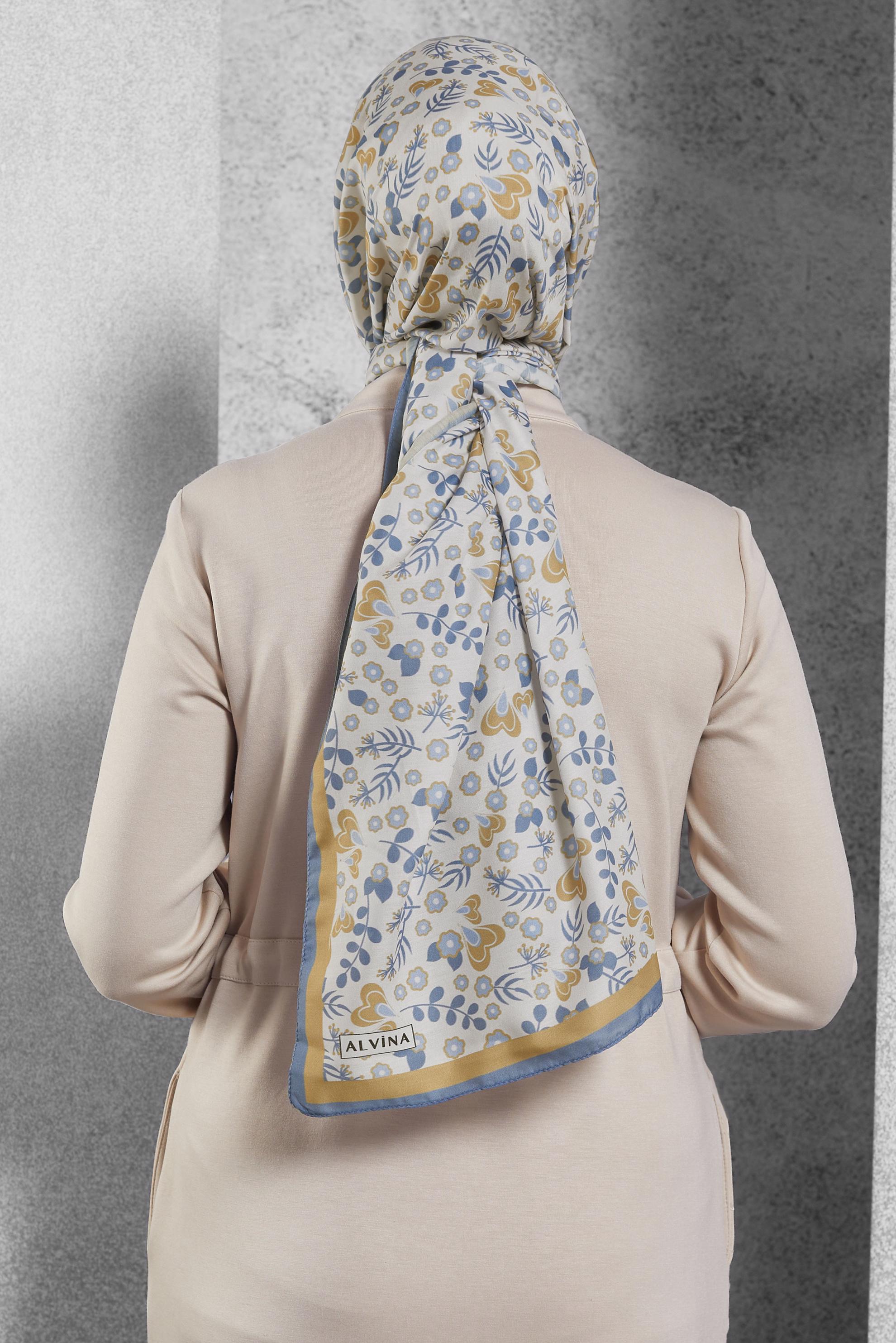 Tesettür giyim MAVİ ALVİNA DESENLİ ŞAL 7453