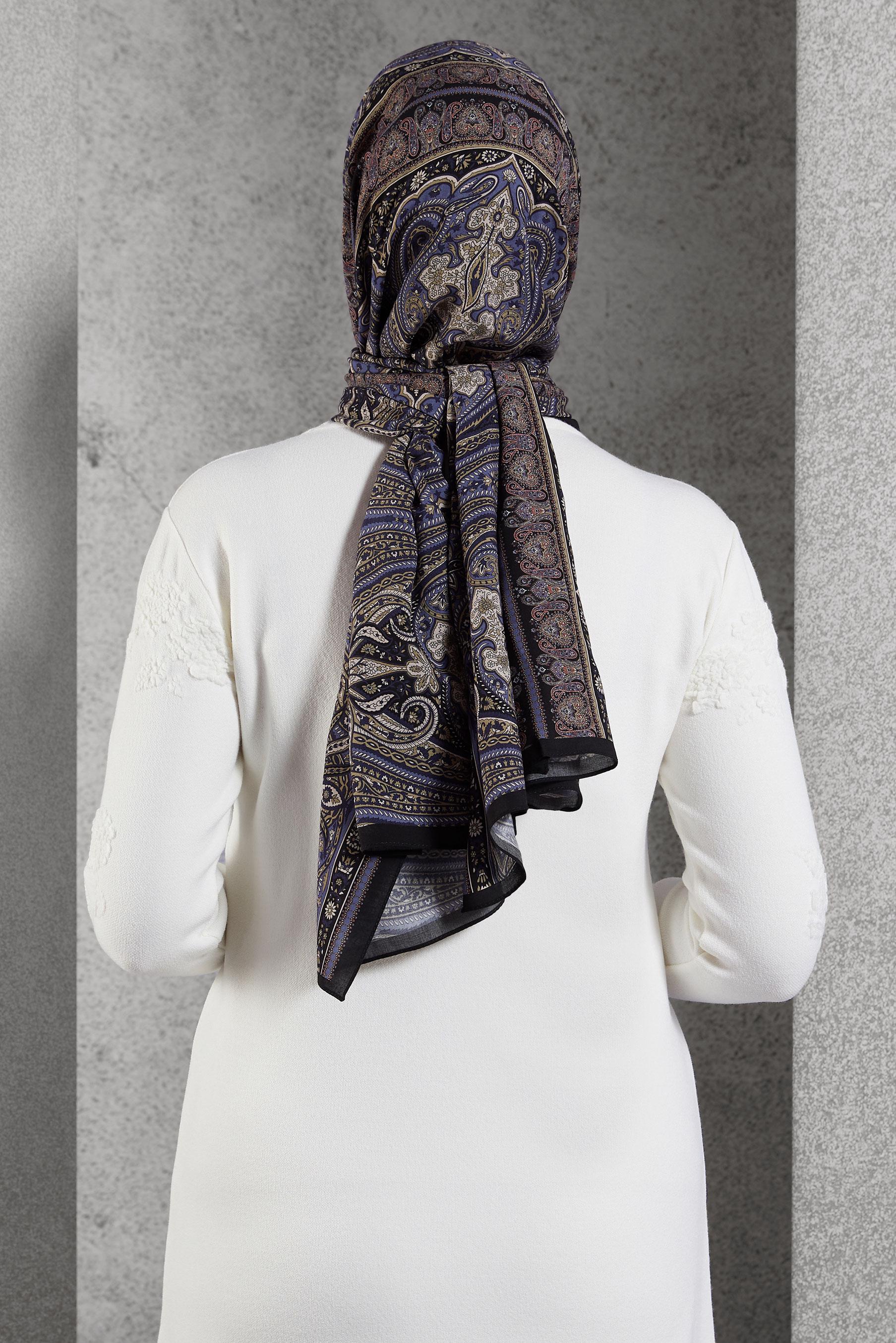 Tesettür giyim SİYAH ALVİNA ETNİK DESEN ŞAL 8521