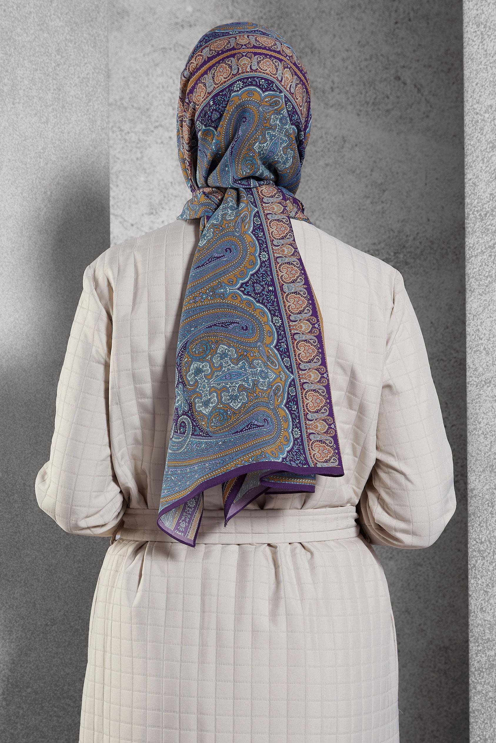 Tesettür giyim MOR ALVİNA ETNİK DESEN ŞAL 8521