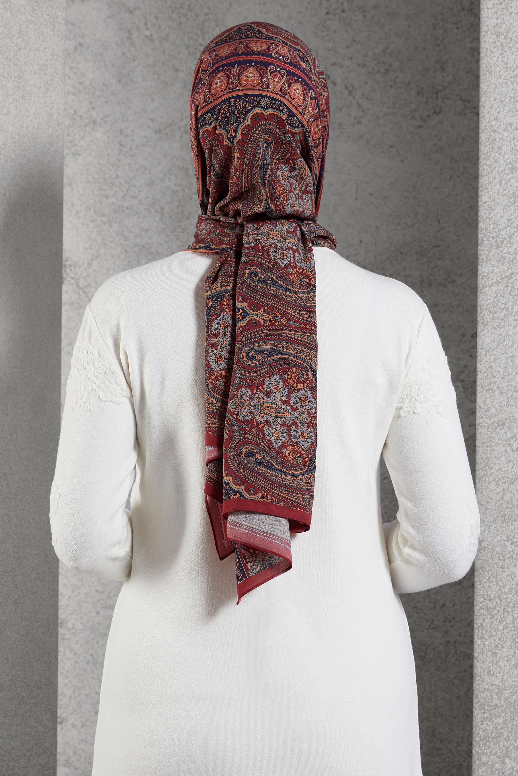 Tesettür giyim BORDO ALVİNA ETNİK DESEN ŞAL 8521