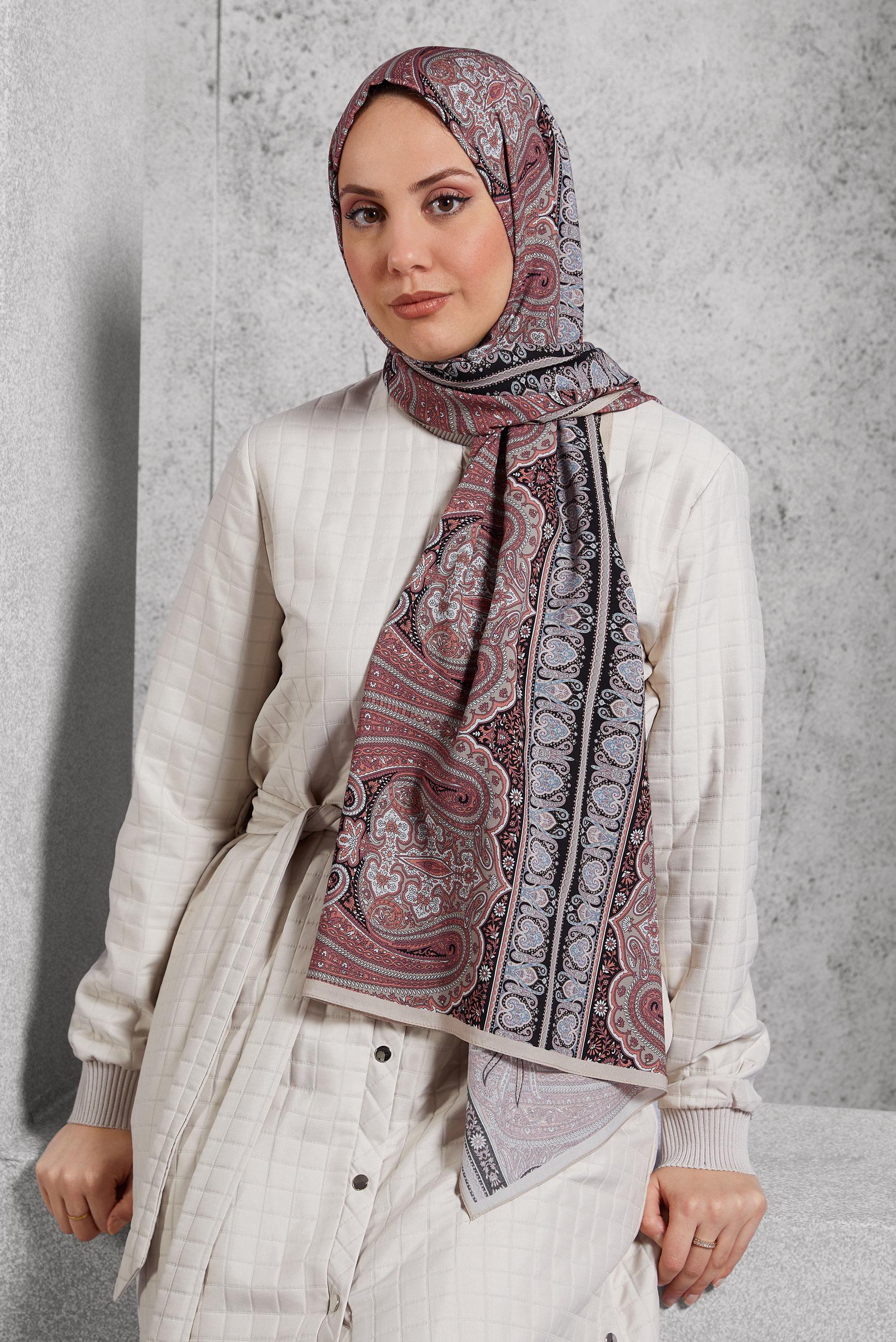 Tesettür giyim KAHVE ALVİNA ETNİK DESEN ŞAL 8521