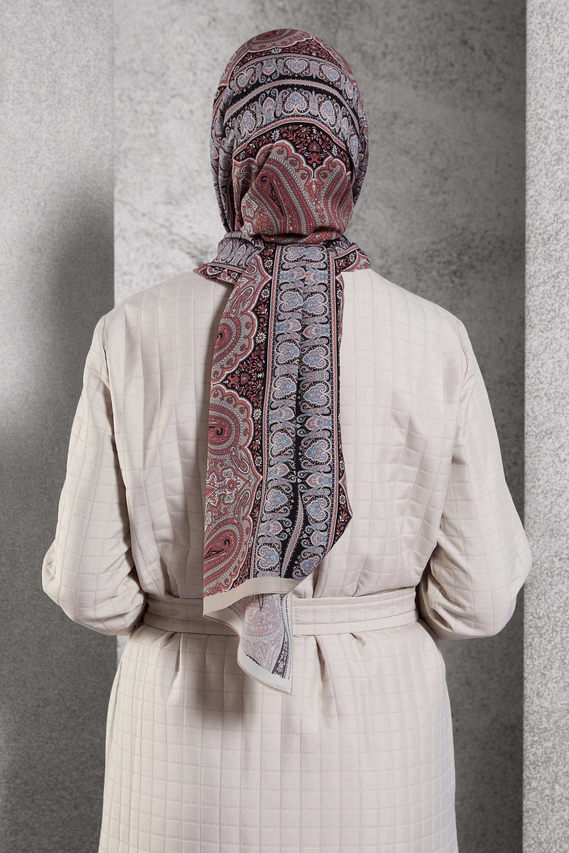 Tesettür giyim KAHVE ALVİNA ETNİK DESEN ŞAL 8521