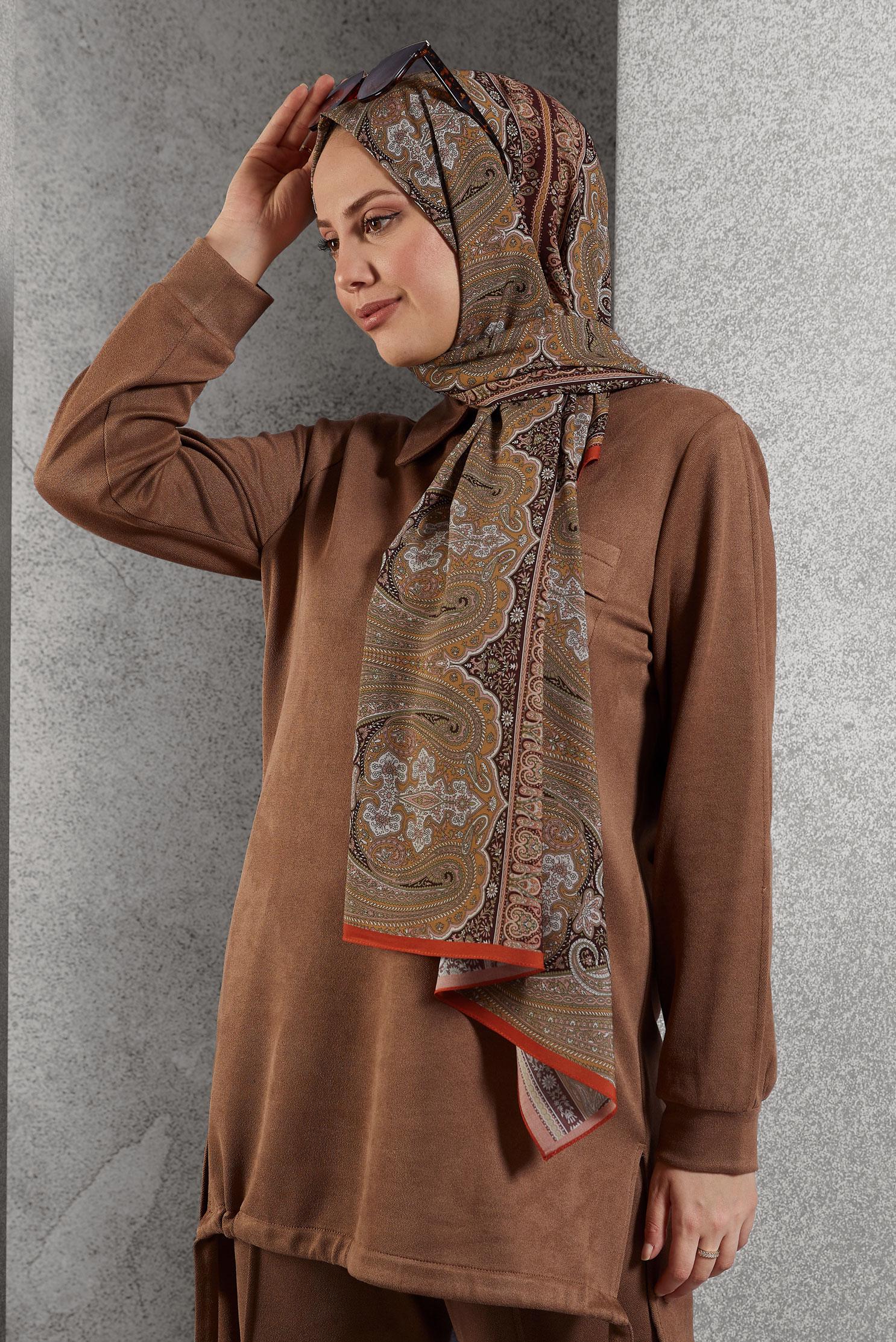 Tesettür giyim MERCAN ALVİNA ETNİK DESEN ŞAL 8521