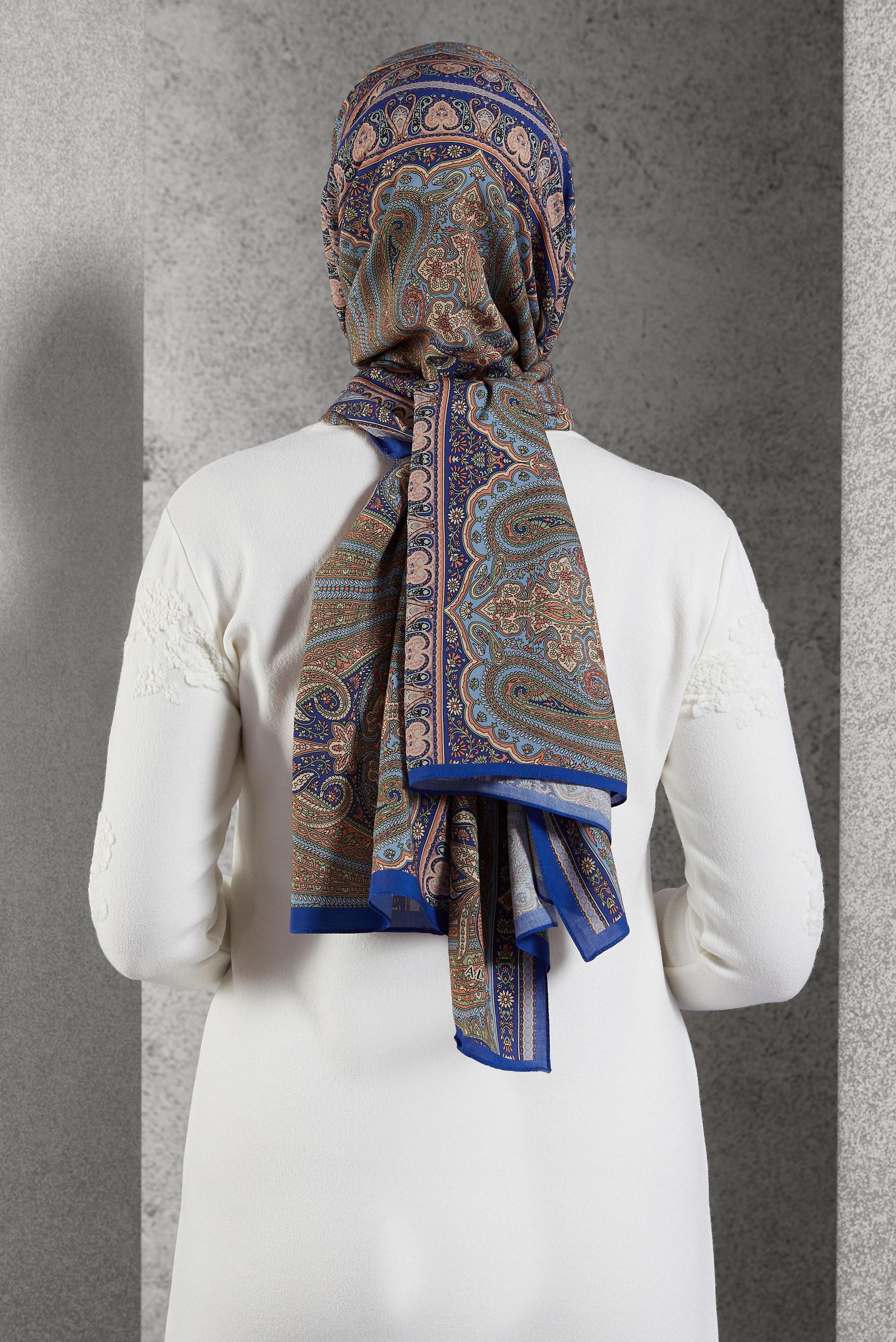 Tesettür giyim LACİVERT ALVİNA ETNİK DESEN ŞAL 8521