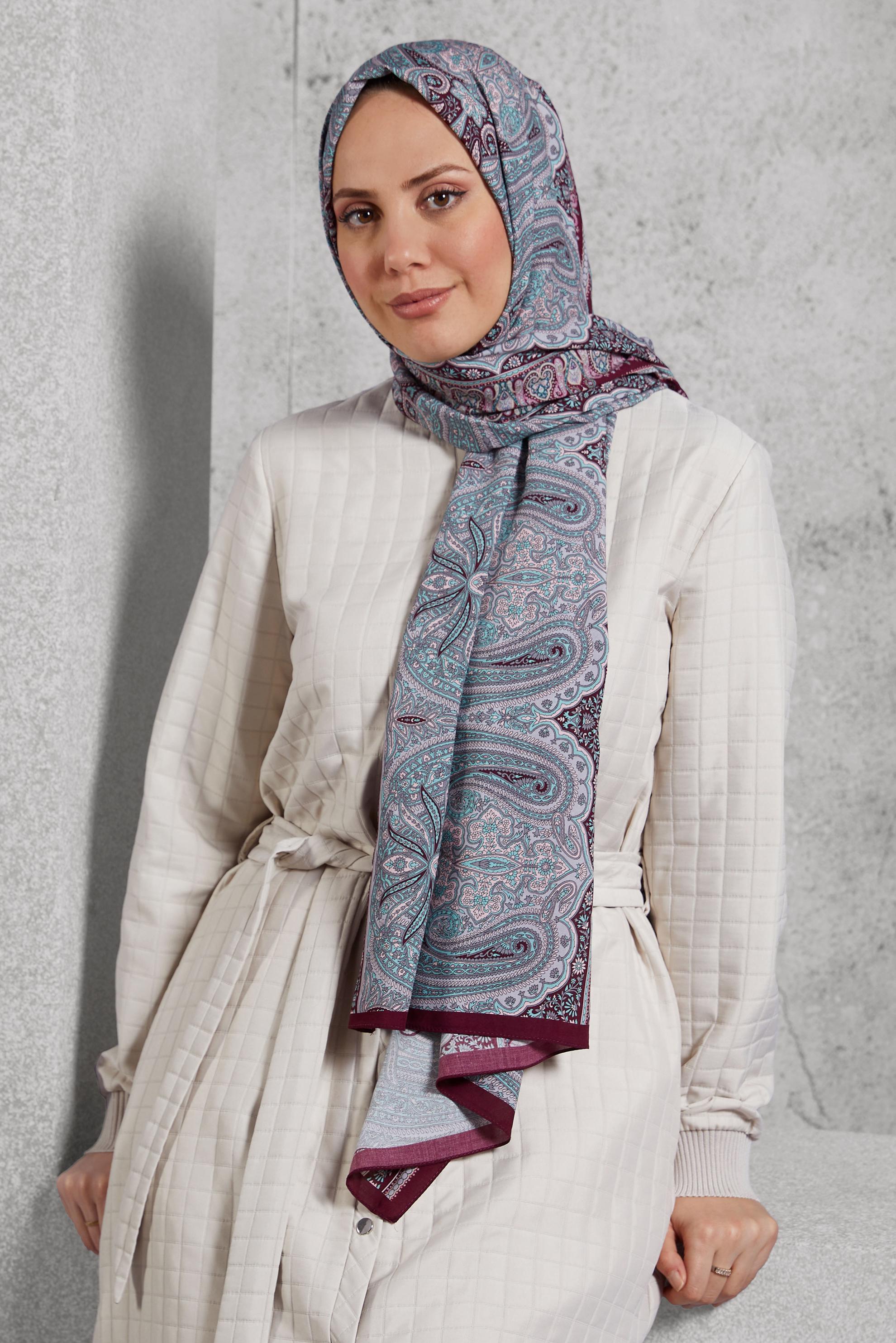Tesettür giyim BORDO ALVİNA ETNİK DESEN ŞAL 8521