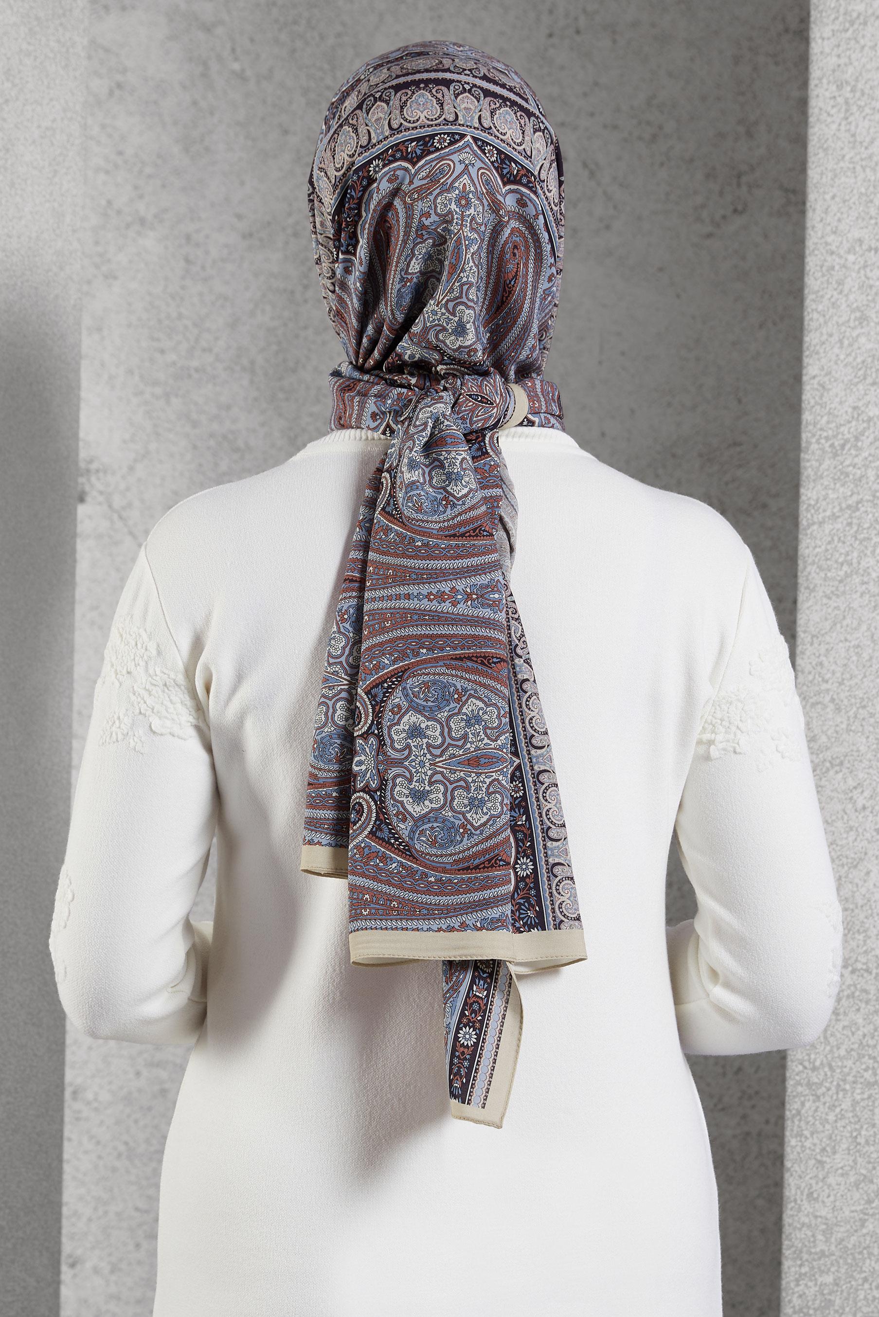 Tesettür giyim LACİVERT ALVİNA ETNİK DESEN ŞAL 8521