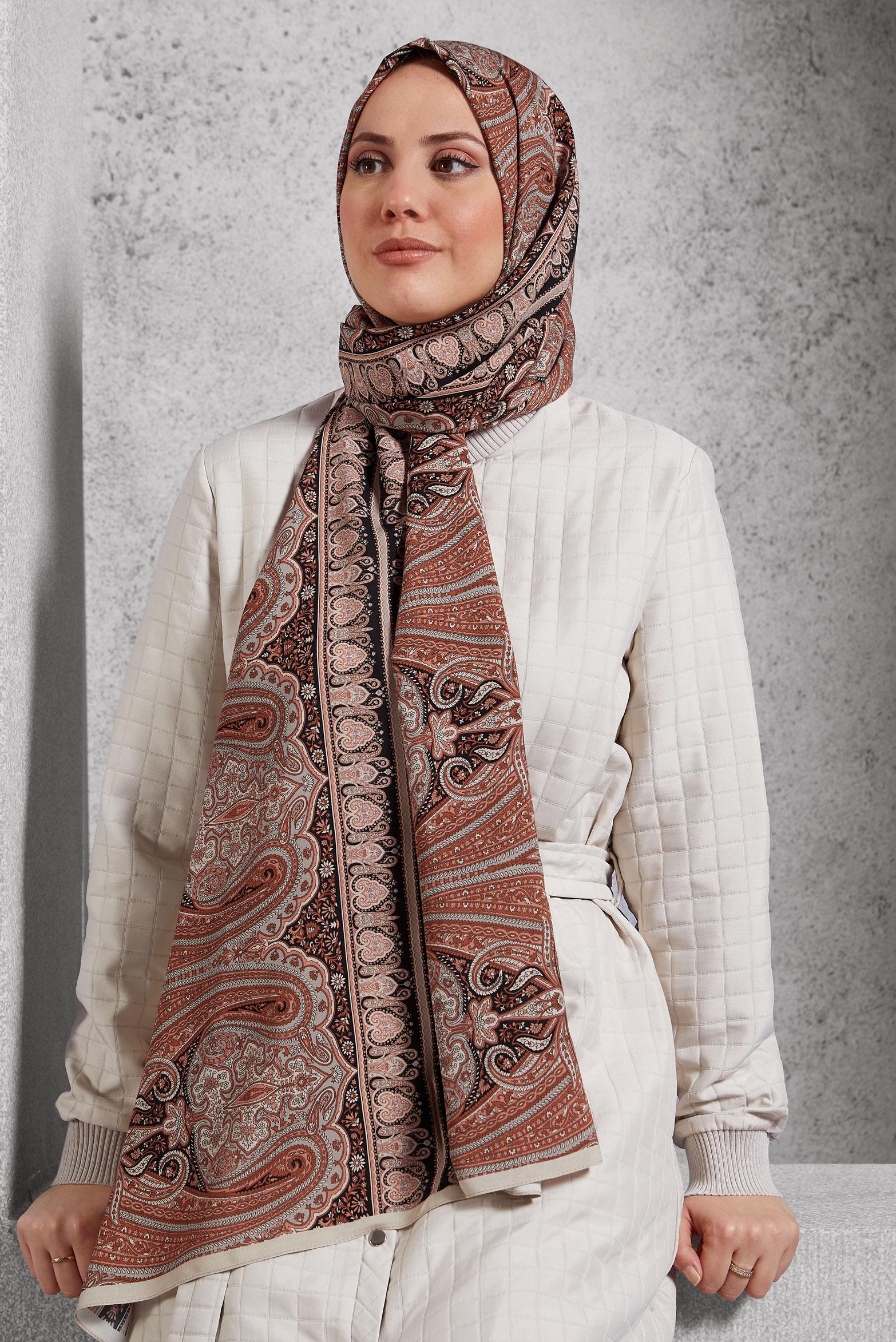 Tesettür giyim PEMBE ALVİNA ETNİK DESEN ŞAL 8521