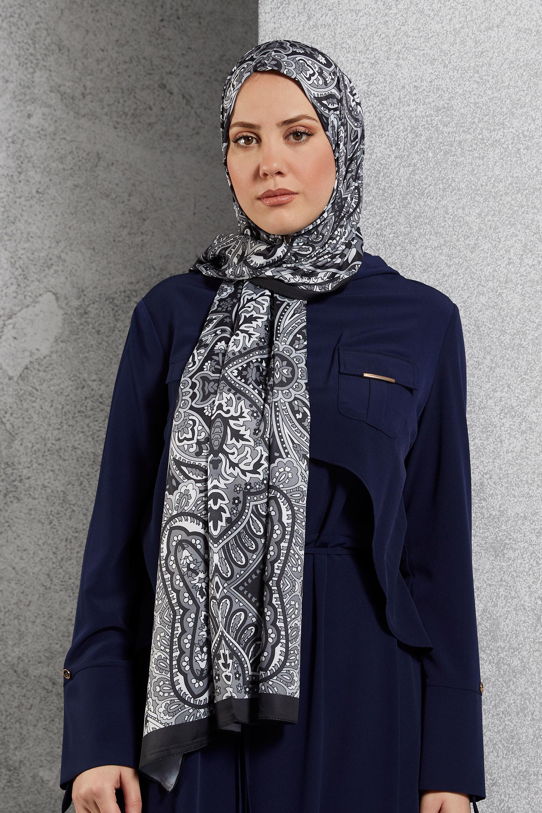 Tesettür giyim SİYAH ALVİNA ETNİK DESENLİ ŞAL 8522