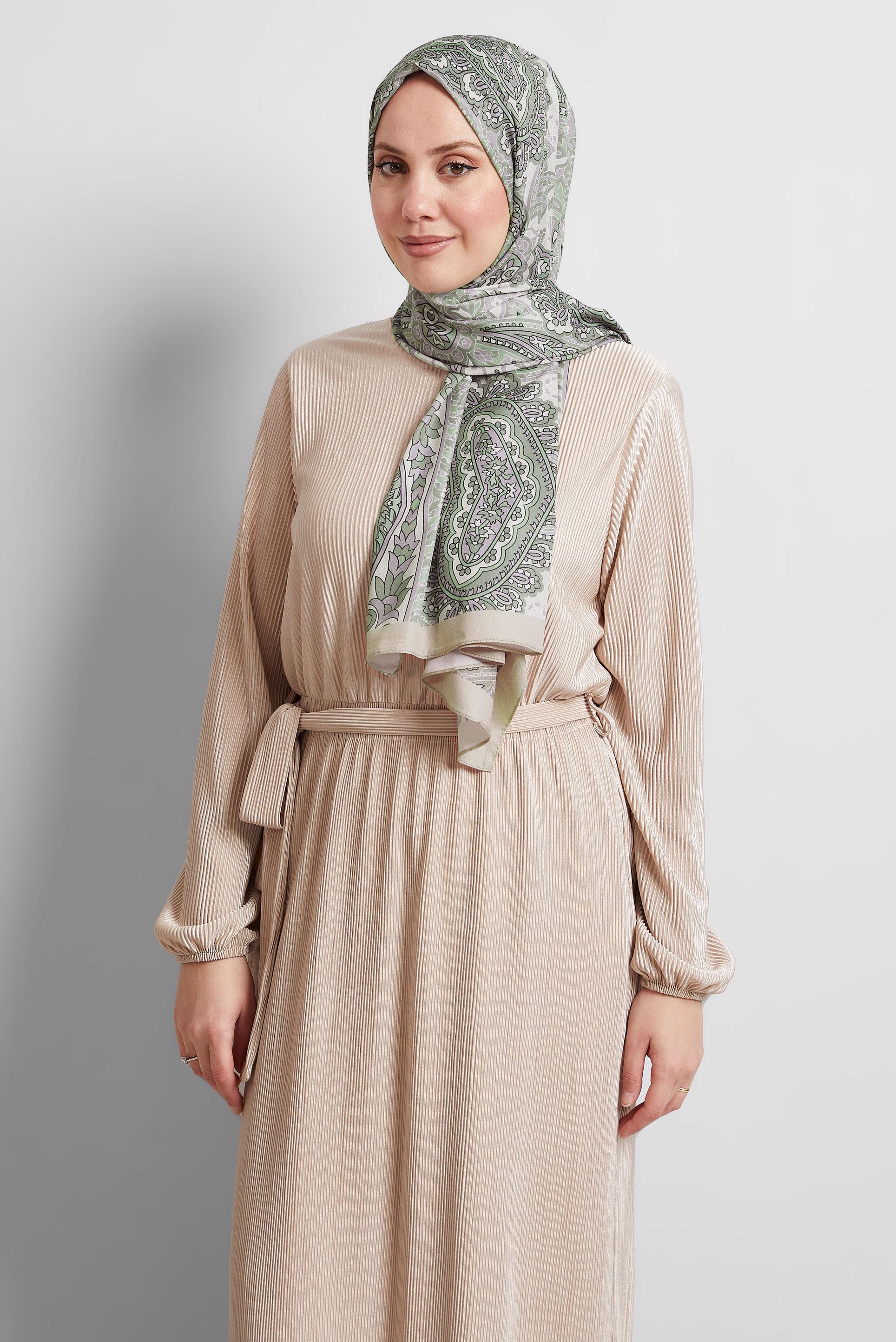 Tesettür giyim VİZON ALVİNA ETNİK DESENLİ ŞAL 8522