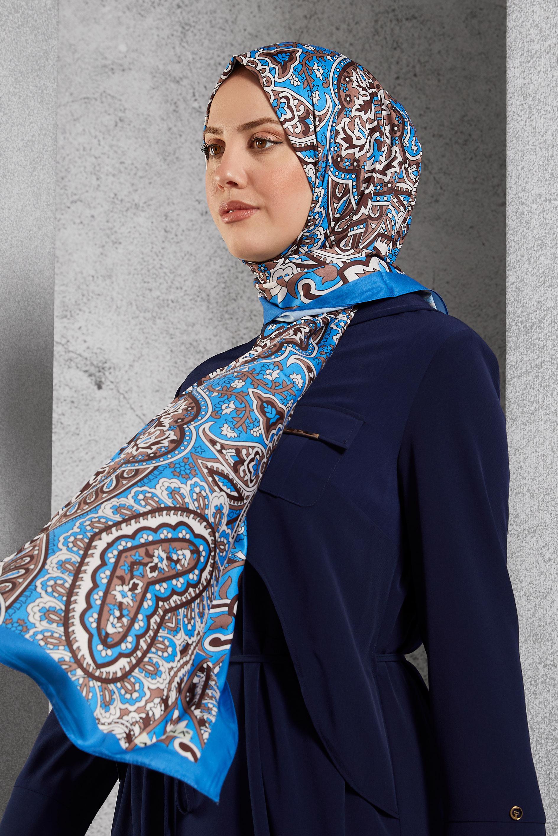 Tesettür giyim LACİVERT ALVİNA ETNİK DESENLİ ŞAL 8522