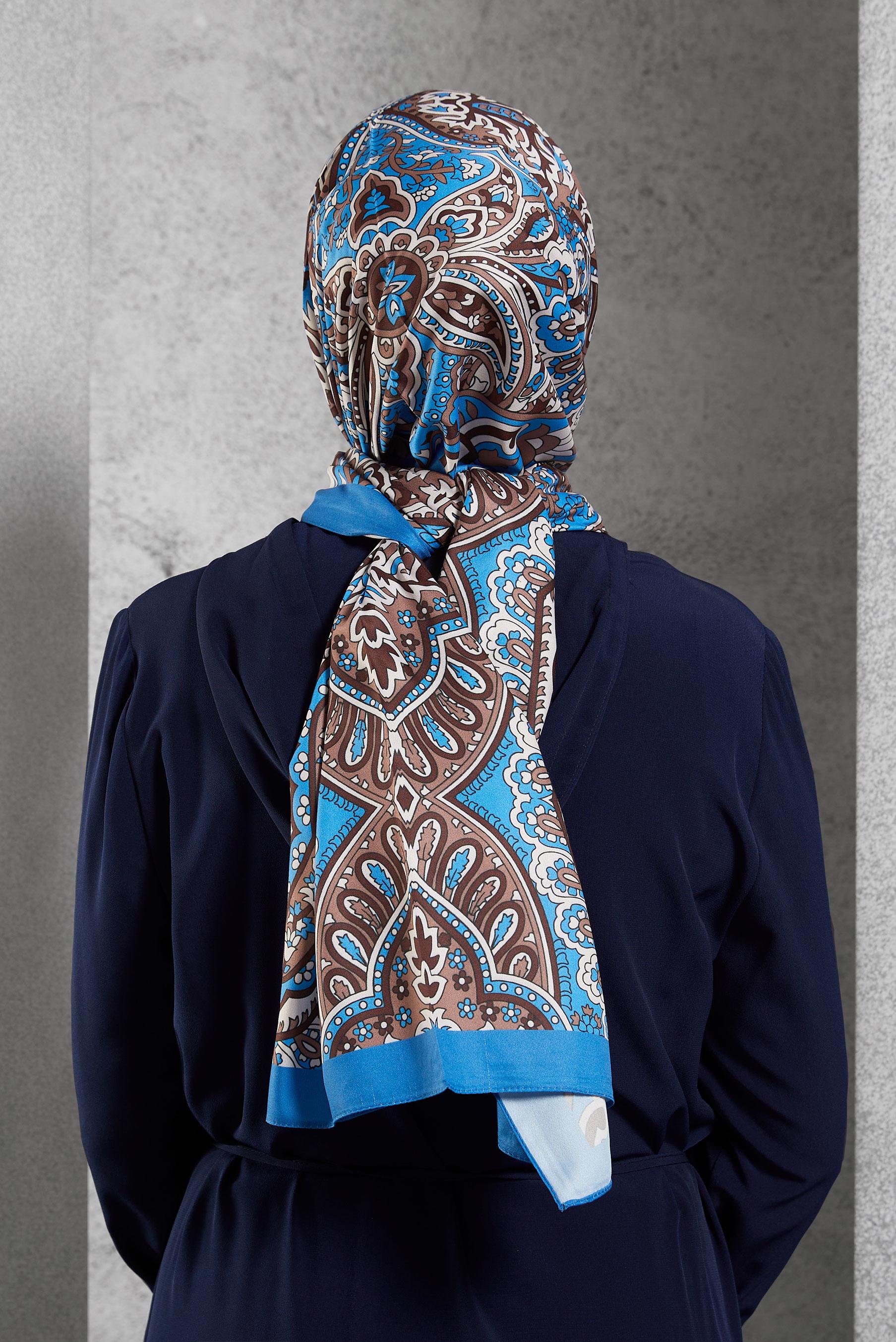Tesettür giyim LACİVERT ALVİNA ETNİK DESENLİ ŞAL 8522