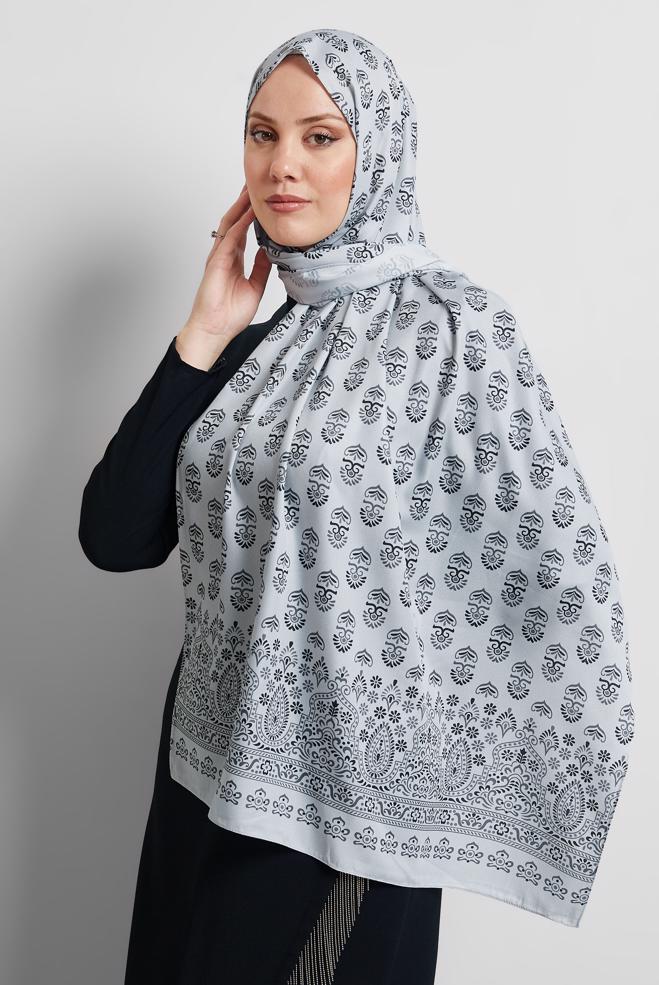 Tesettür giyim GRİ ALVİNA DESENLİ ŞAL 8531 - ALVİNA