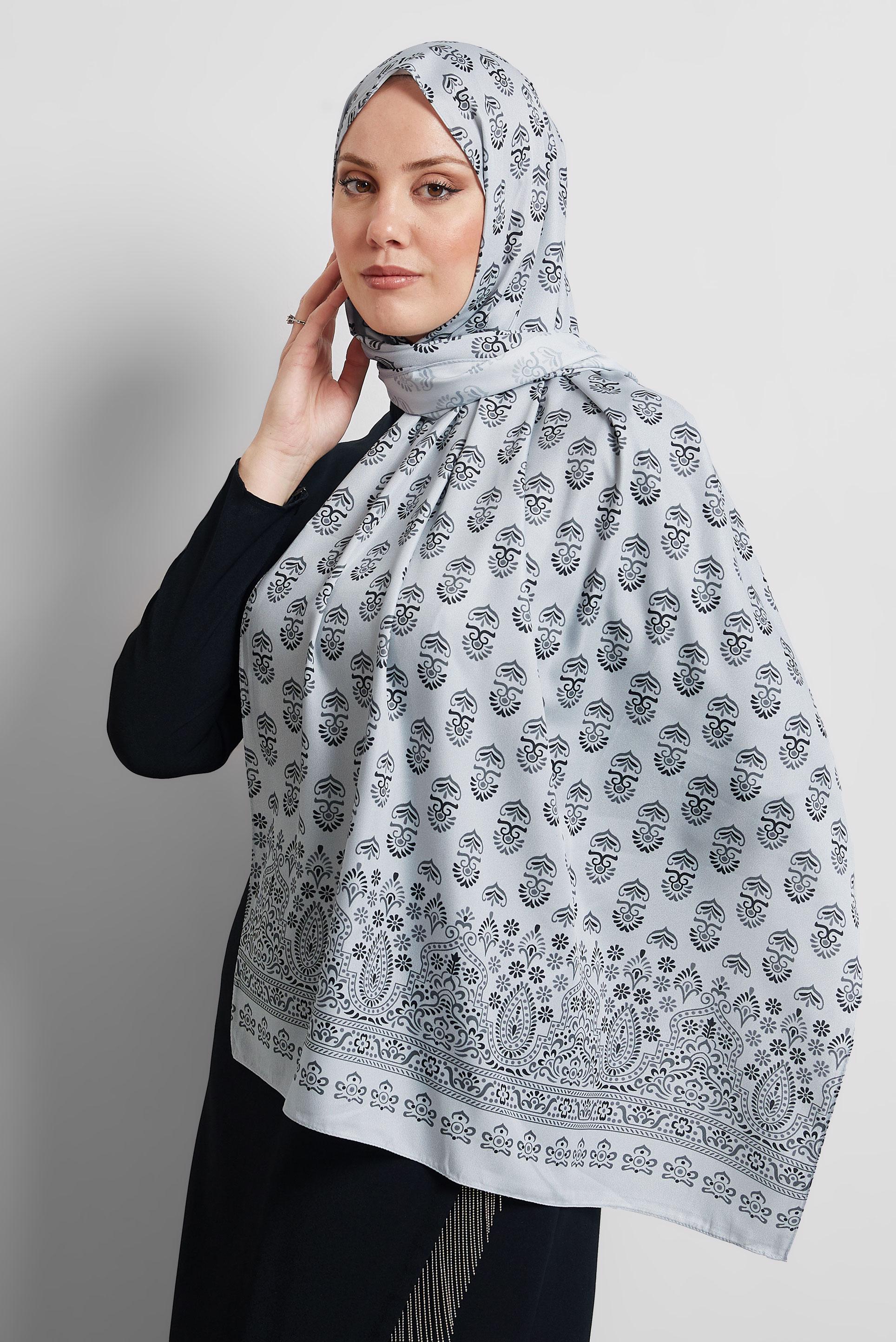 Tesettür giyim GRİ ALVİNA DESENLİ ŞAL 8531