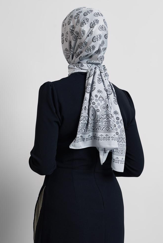 Tesettür giyim GRİ ALVİNA DESENLİ ŞAL 8531 - ALVİNA