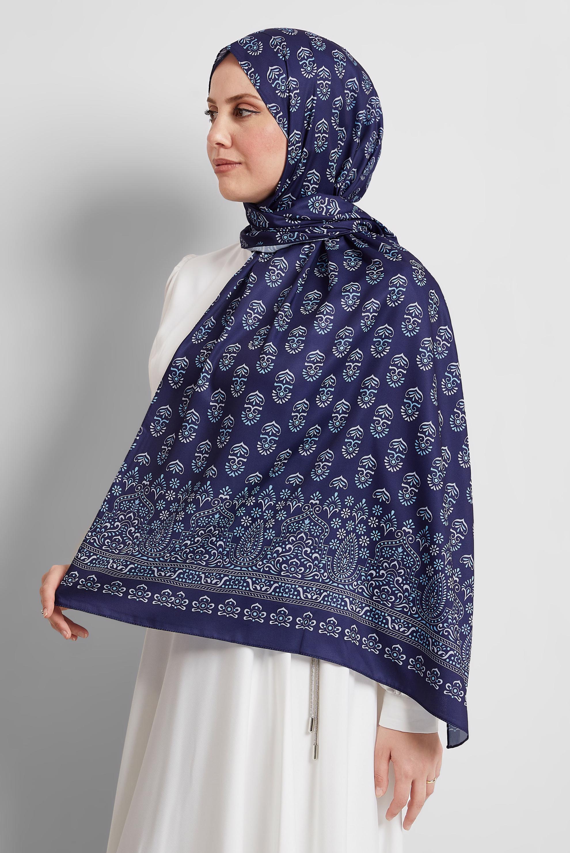Tesettür giyim LACİVERT ALVİNA DESENLİ ŞAL 8531