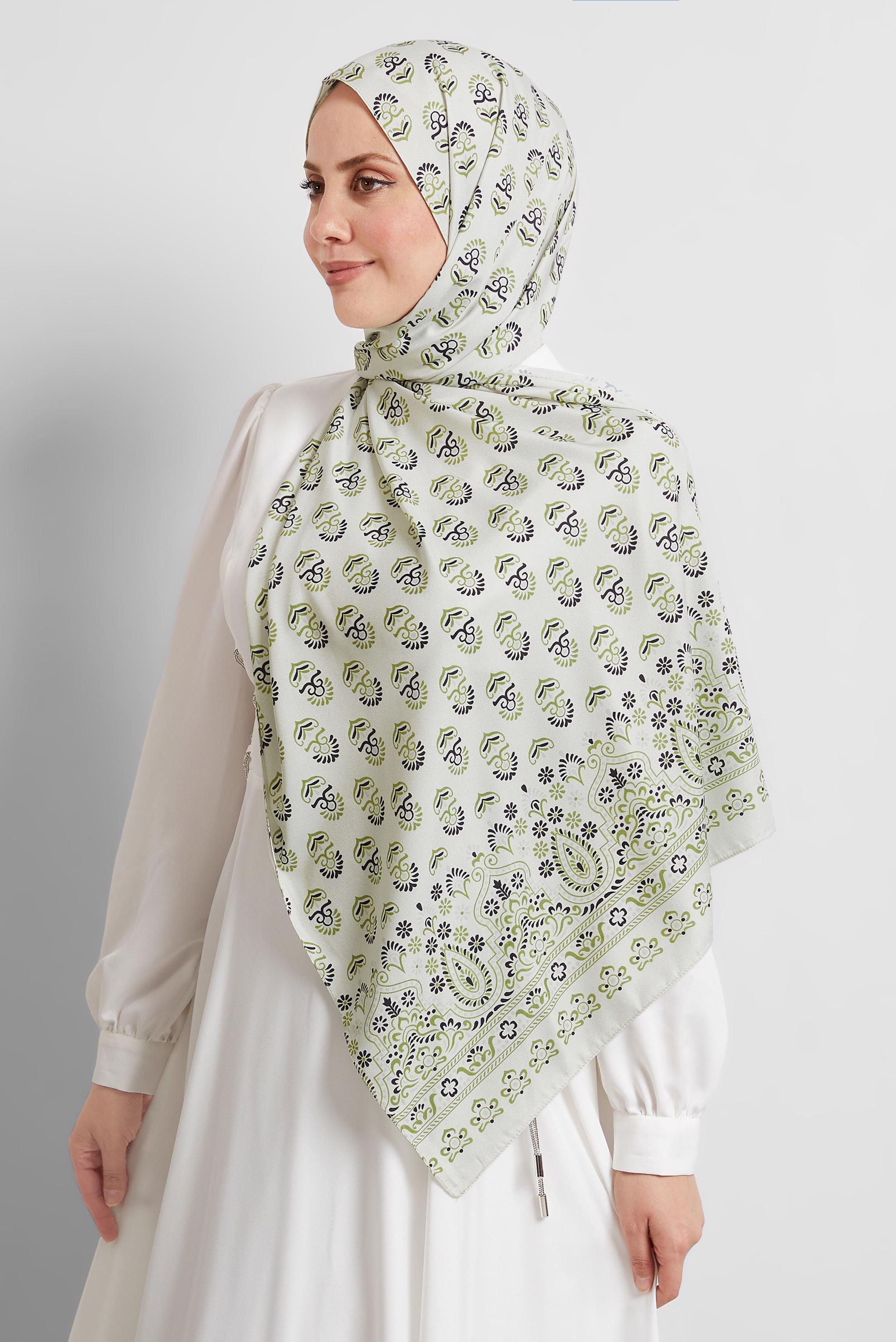 Tesettür giyim YEŞİL ALVİNA DESENLİ ŞAL 8531