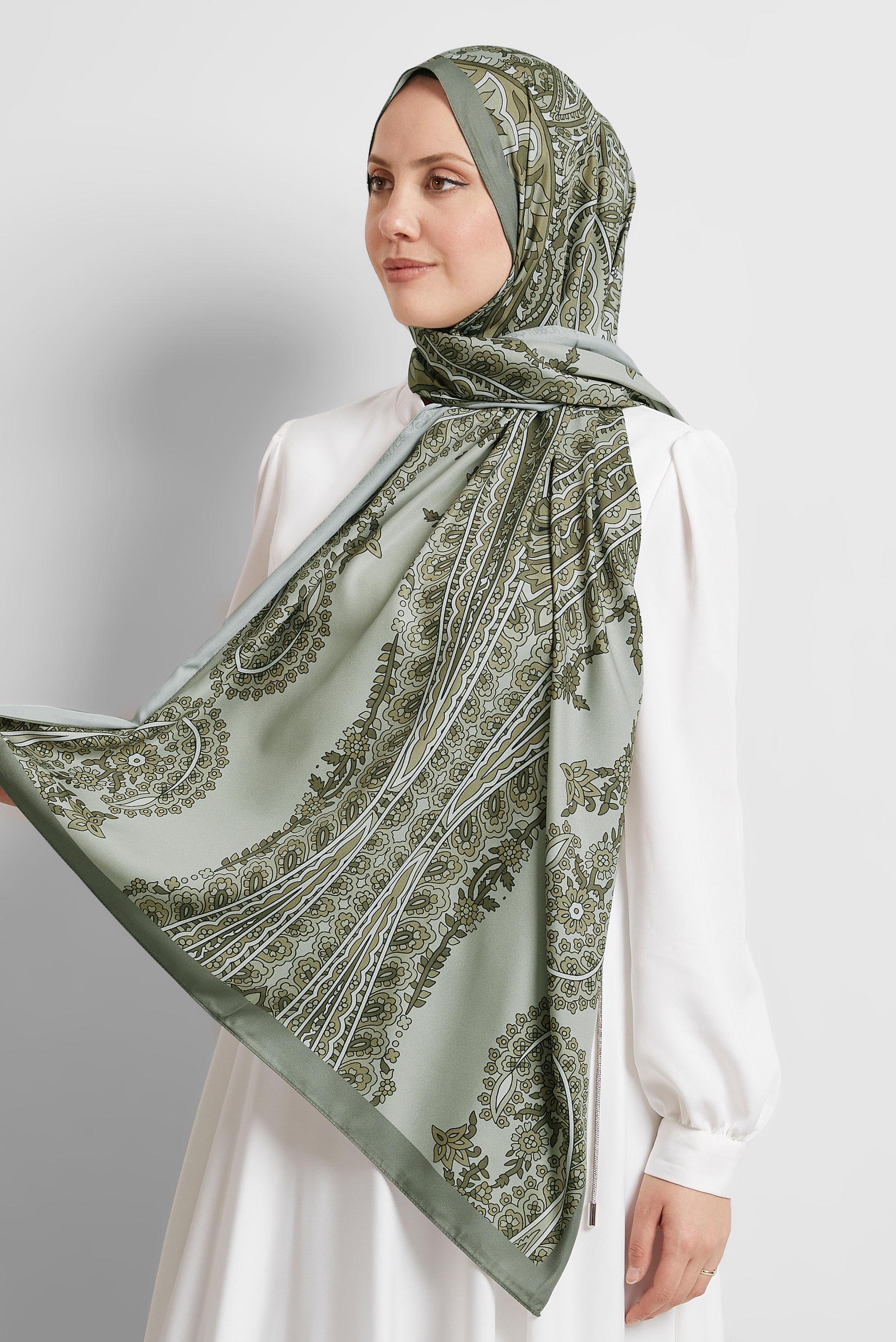 Tesettür giyim HAKİ ALVİNA DESENLİ ŞAL 8532