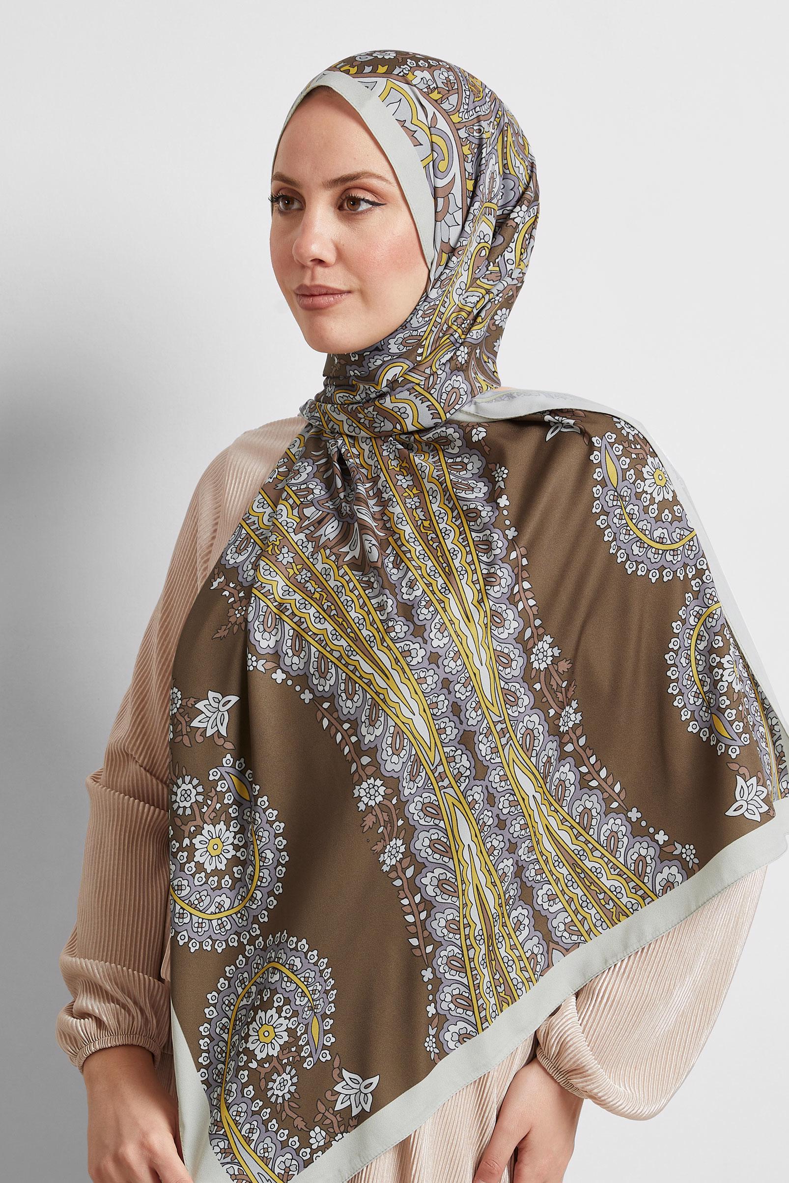 Tesettür giyim KAHVE ALVİNA DESENLİ ŞAL 8532