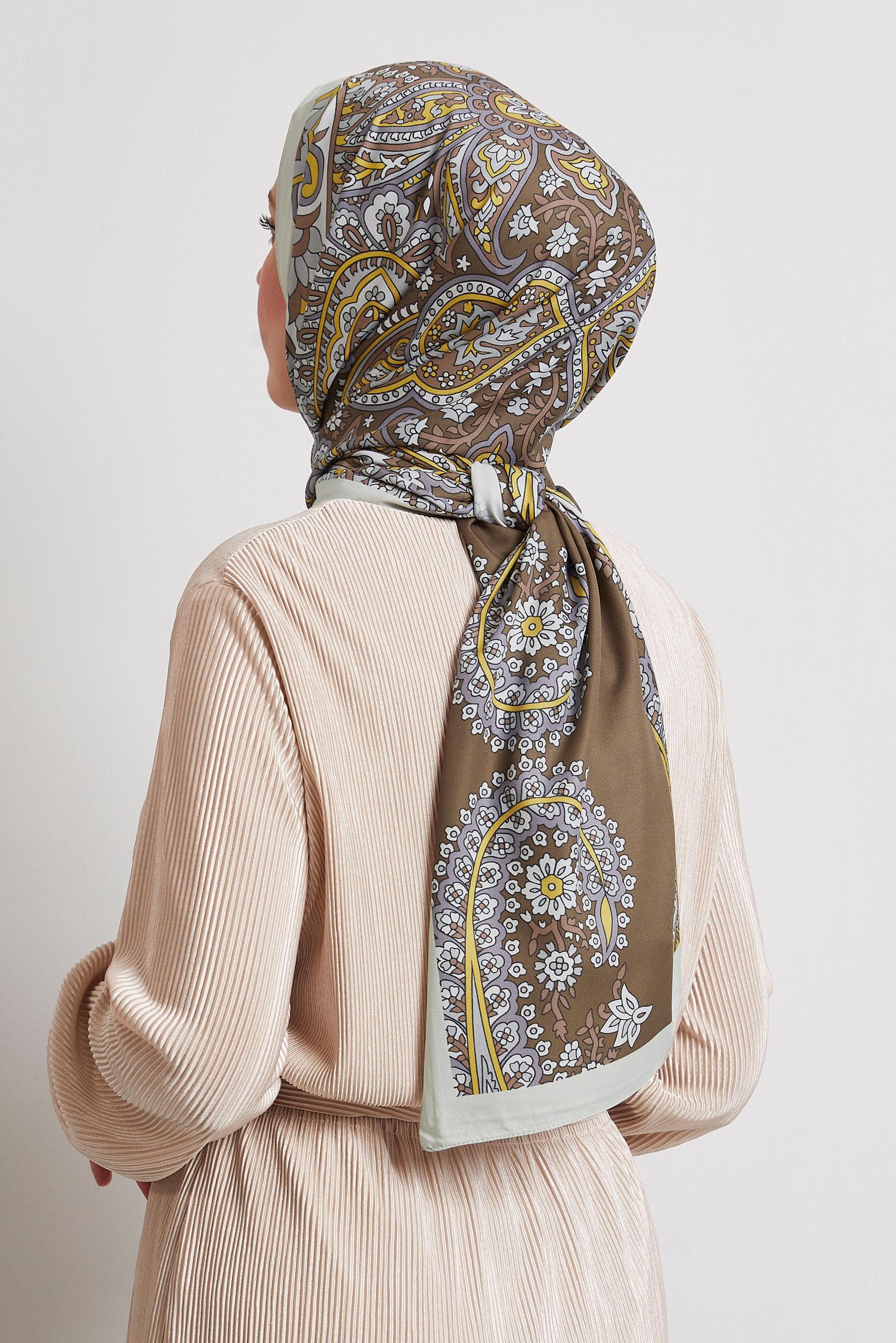 Tesettür giyim KAHVE ALVİNA DESENLİ ŞAL 8532