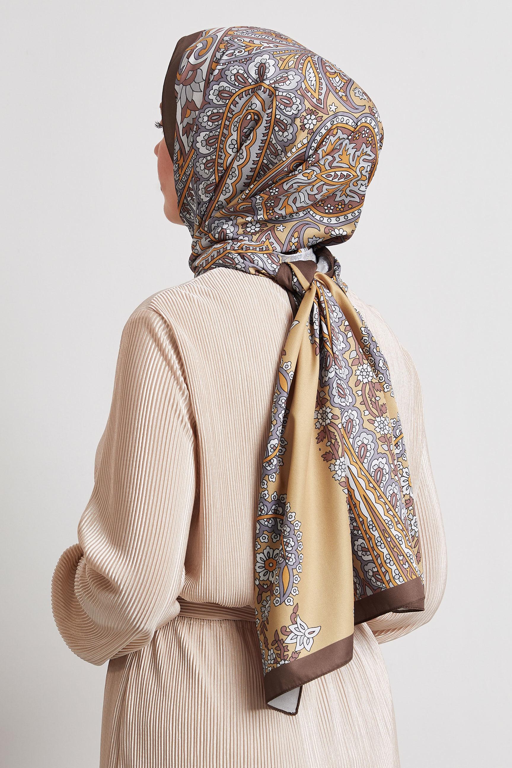 Tesettür giyim KAHVE ALVİNA DESENLİ ŞAL 8532