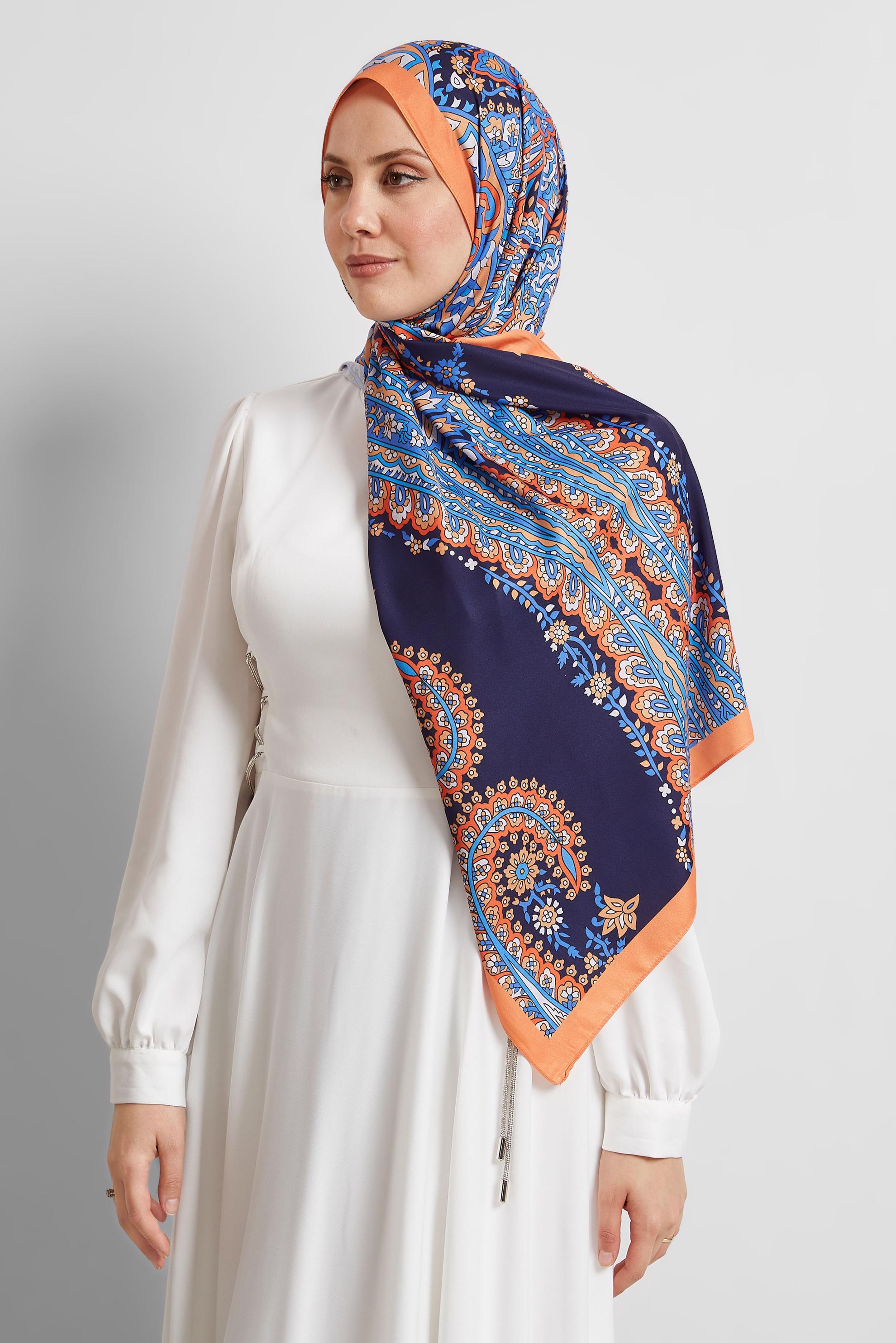Tesettür giyim LACİVERT ALVİNA DESENLİ ŞAL 8532
