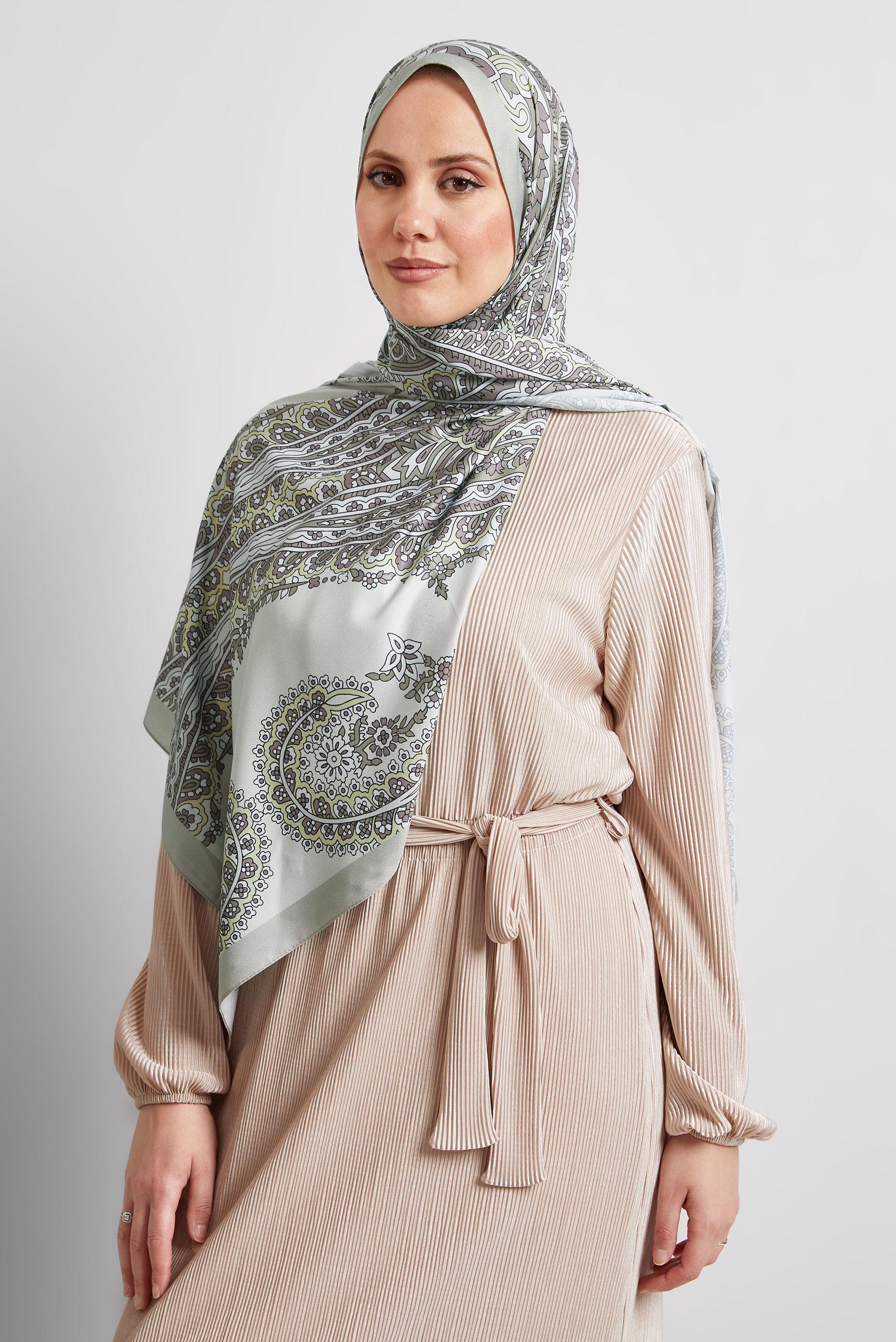 Tesettür giyim YEŞİL ALVİNA DESENLİ ŞAL 8532