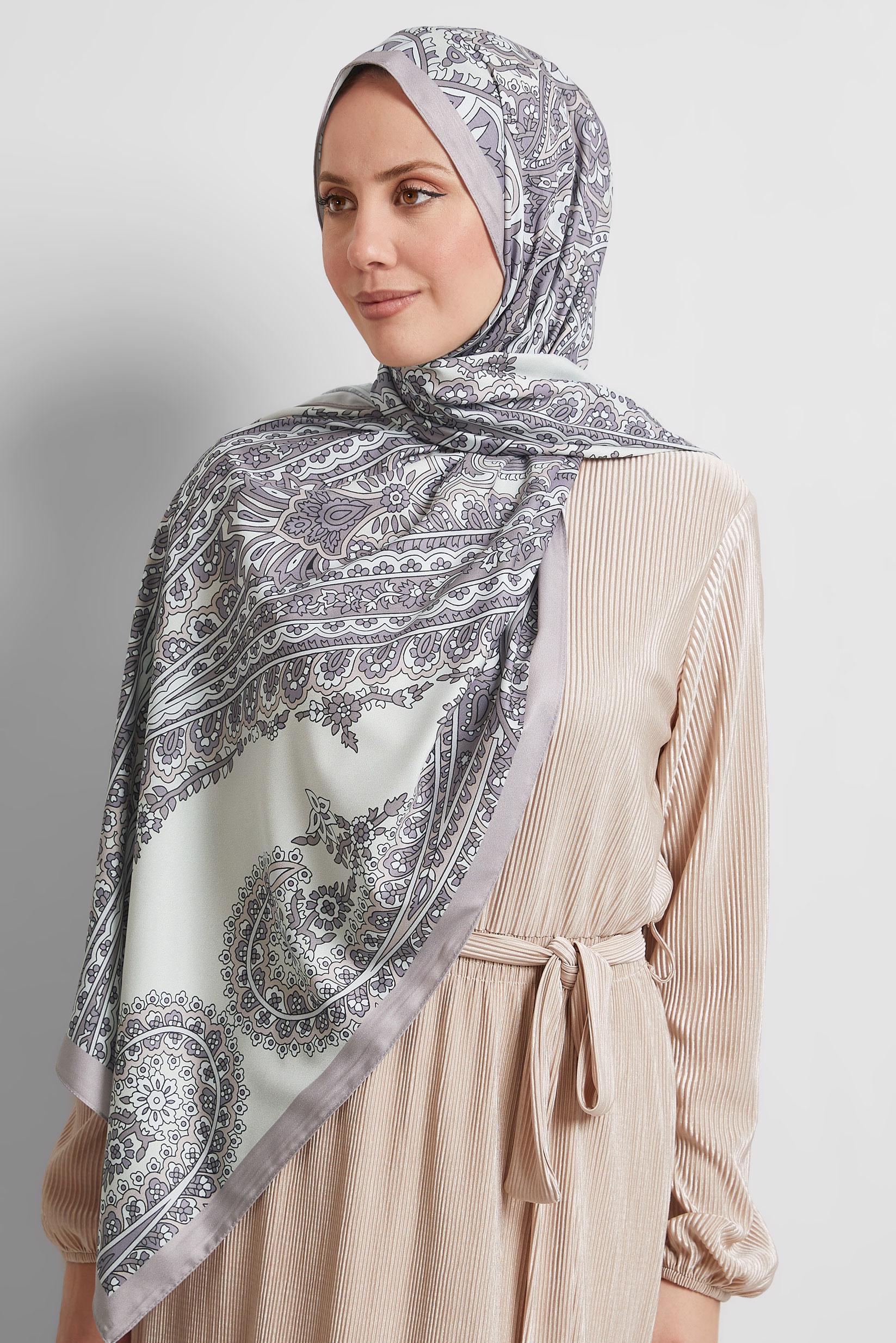 Tesettür giyim VİZON ALVİNA DESENLİ ŞAL 8532