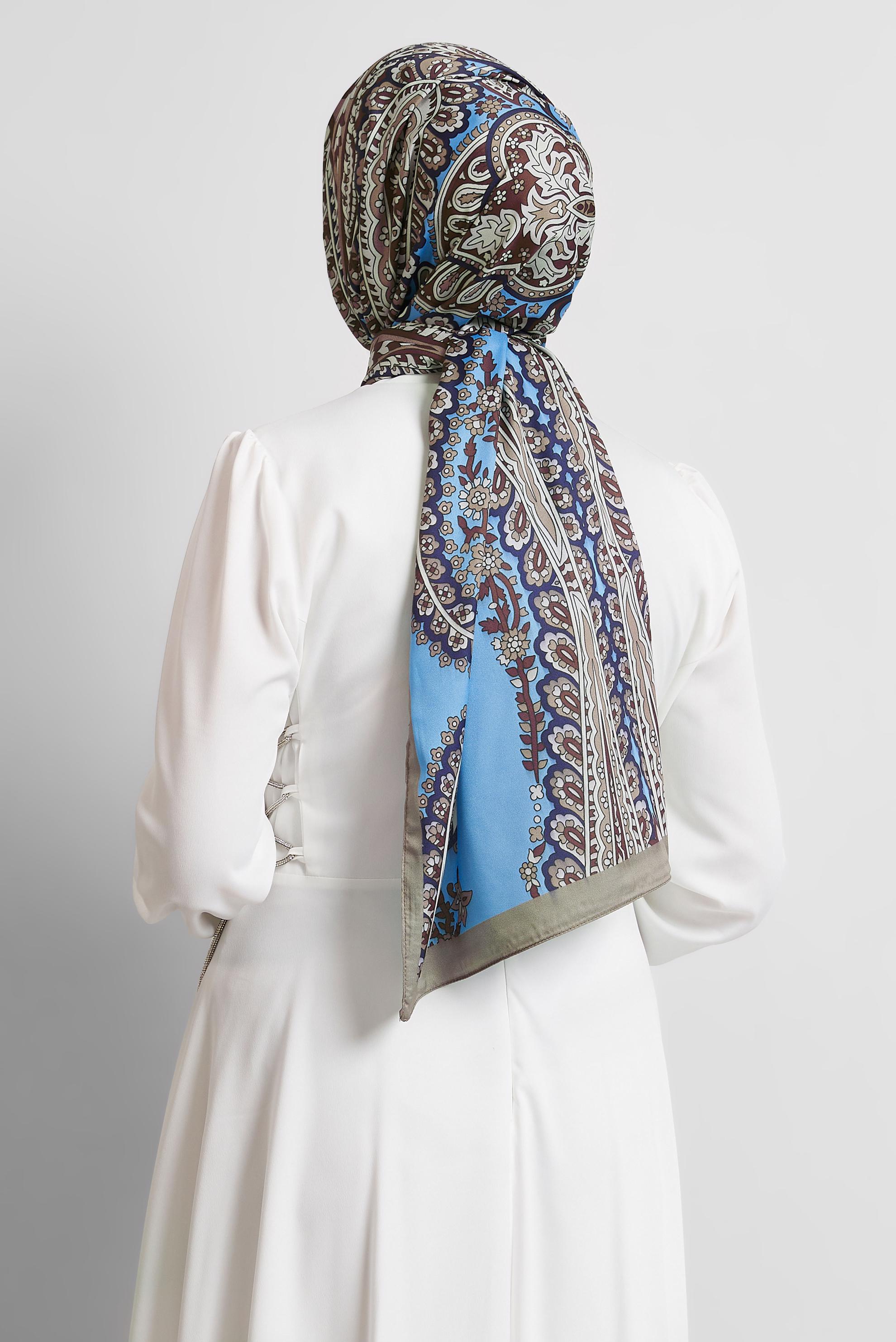 Tesettür giyim VİZON ALVİNA DESENLİ ŞAL 8532